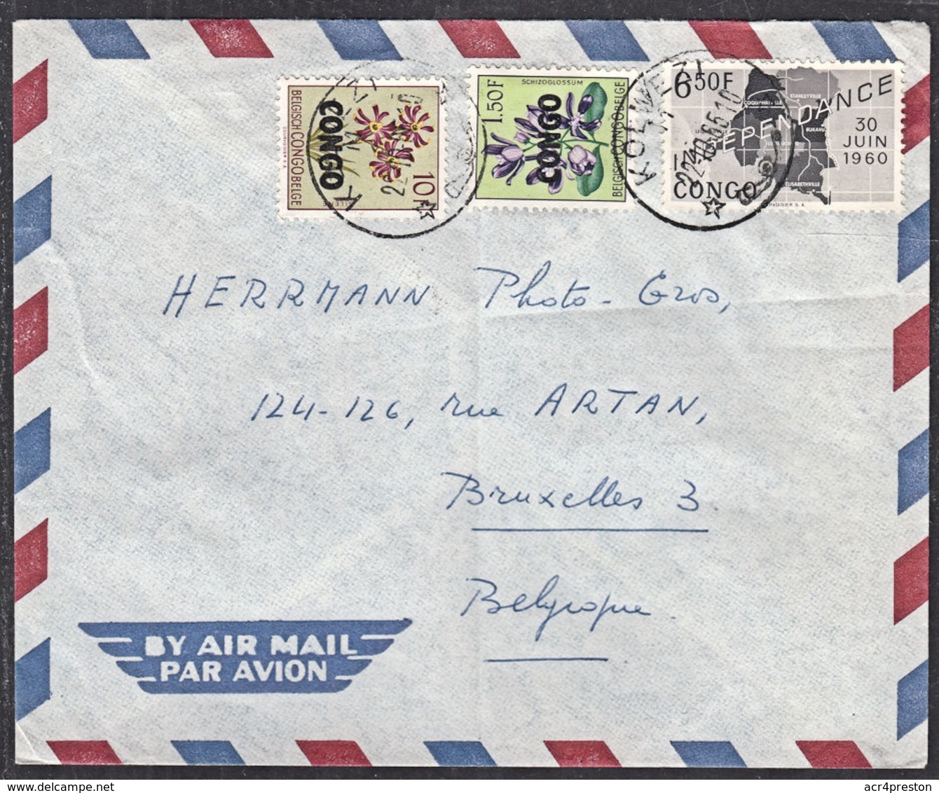 Ca5217 CONGO 1965, Independence & Overprinted Flower Stamps On Kolwezi Cover To Belgium - Used