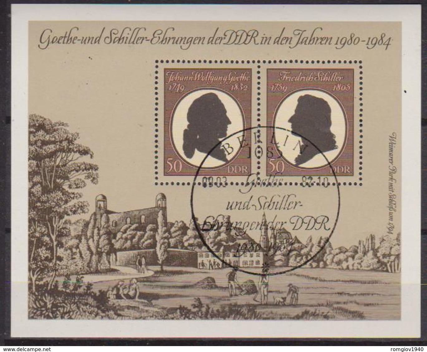 GERMANIA DEMOCRATICA DDR FOGLIETTI 1982 JOHANN WOLFGANG VON GOETHE UNIF. BF66 USATO VF - 1e Jour – FDC (feuillets)