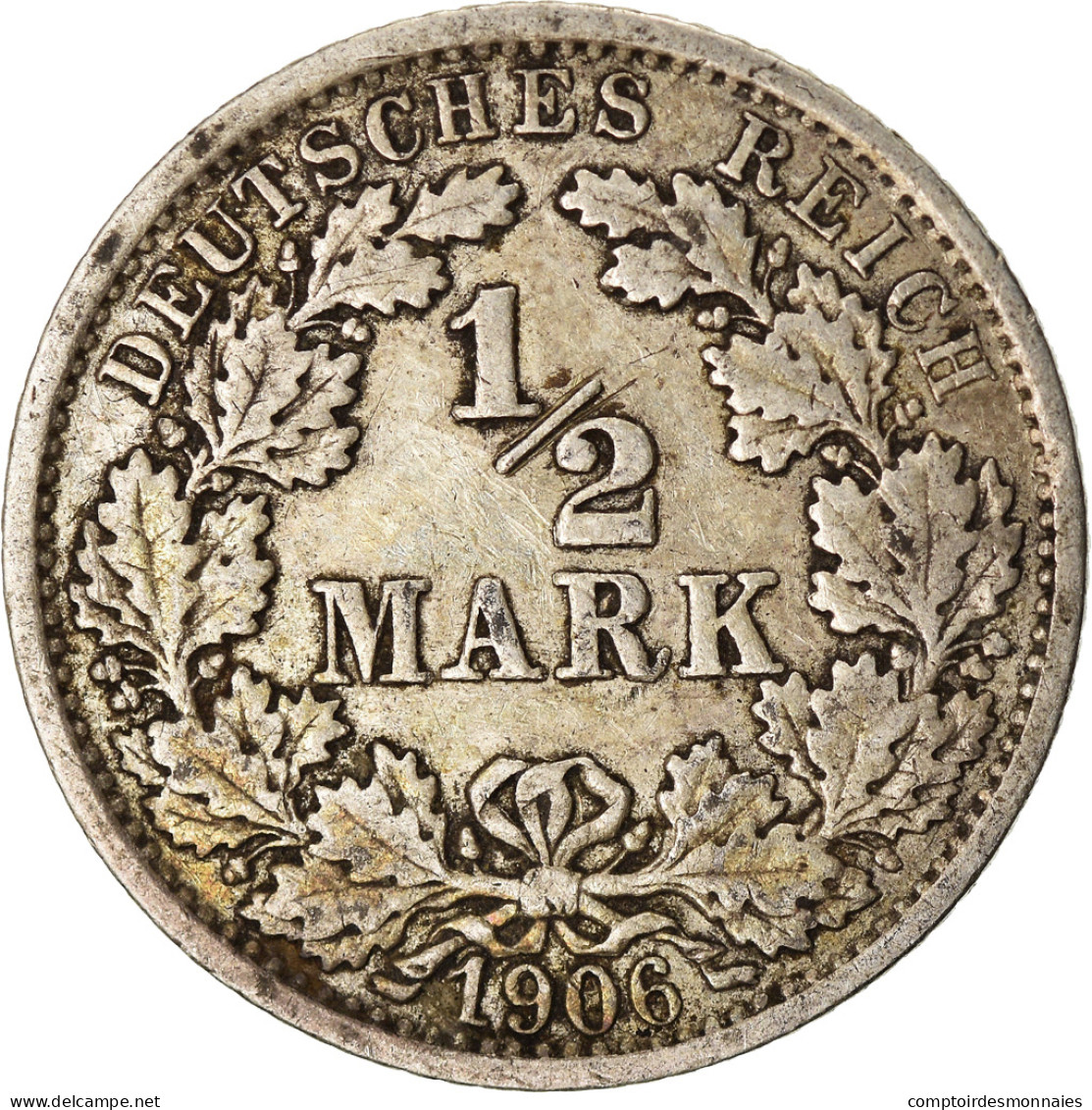 Monnaie, GERMANY - EMPIRE, 1/2 Mark, 1906, Stuttgart, TTB, Argent, KM:17 - 1/2 Mark