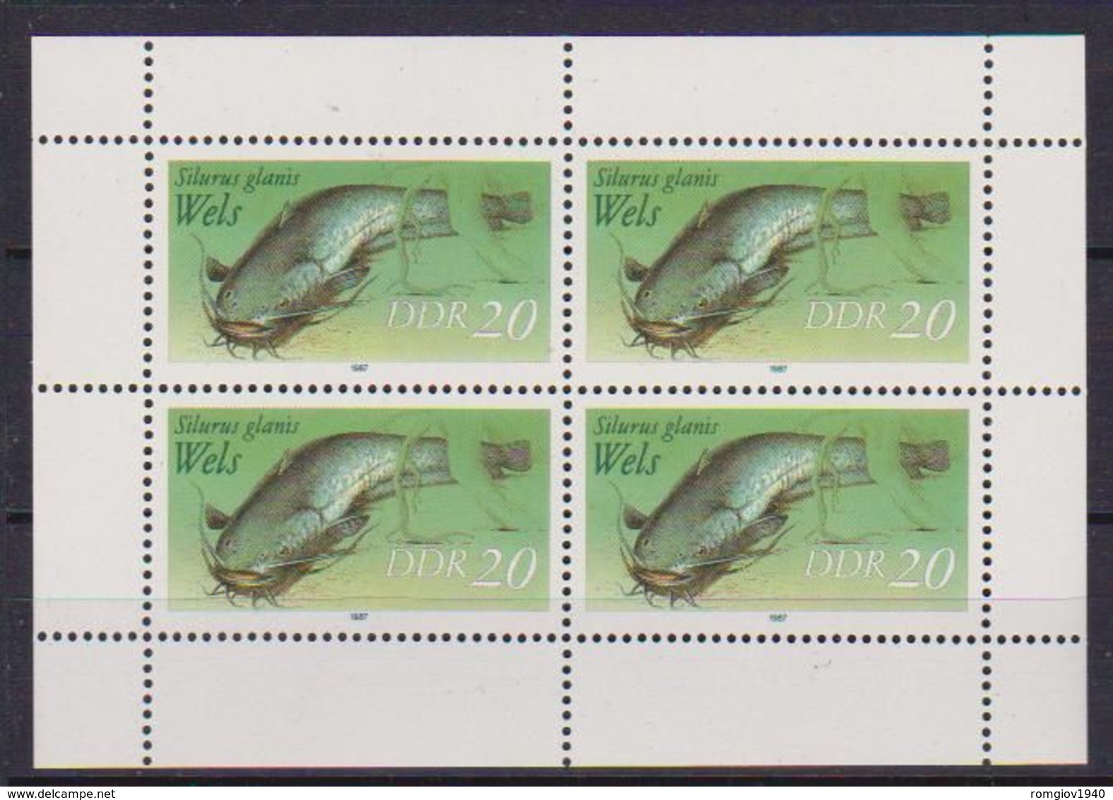 GERMANIA DEMOCRATICA DDR FOGLIETTI 1987 PESCI D'ACQUA DOLCE UNIF. 3097 MNH XF(MINIFOGLIO DA 4) - 1. Tag - FDC (Ersttagblätter)