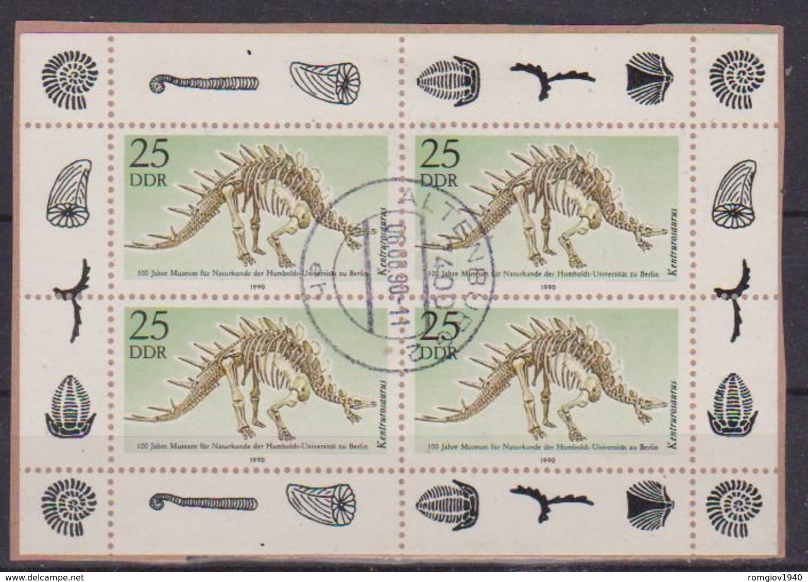 GERMANIA DEMOCRATICA DDR MINIFOGLI 1990 MUSEO DI STORIA NATURALE UNIF. 3325 USATO VF(MINIFOGLIO DA 4) - 1. Tag - FDC (Ersttagblätter)