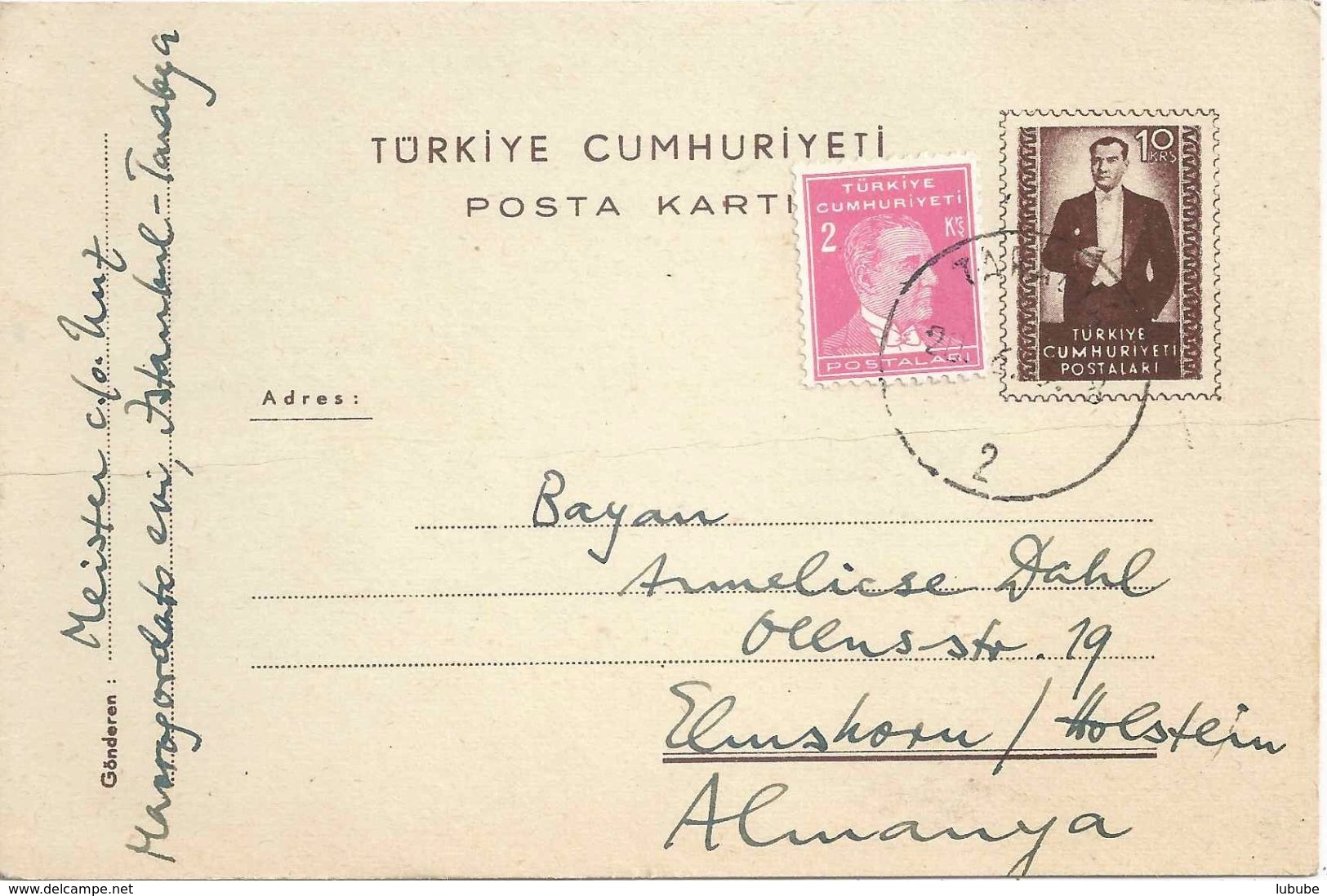 Post Card  Tarabya - Elmshorn            1955 - Postal Stationery