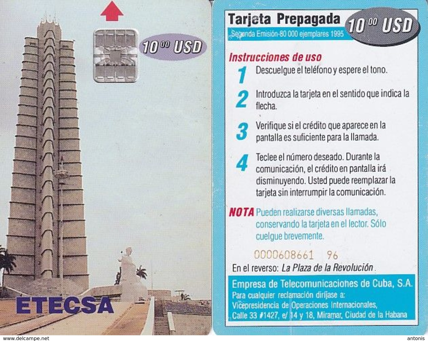 CUBA - Monument, ETECSA First Issue(reverse A), Used - Paysages