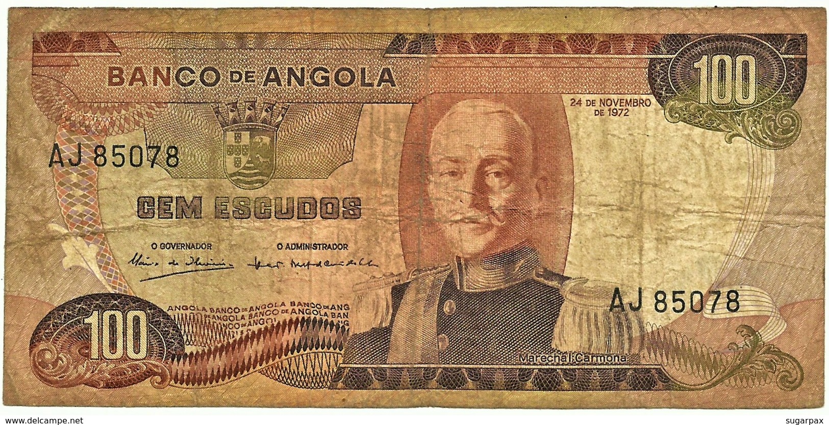 Angola - 100 Escudos - 24.11.1972 - Pick 101 - Série AJ - Marechal Carmona - PORTUGAL - Angola