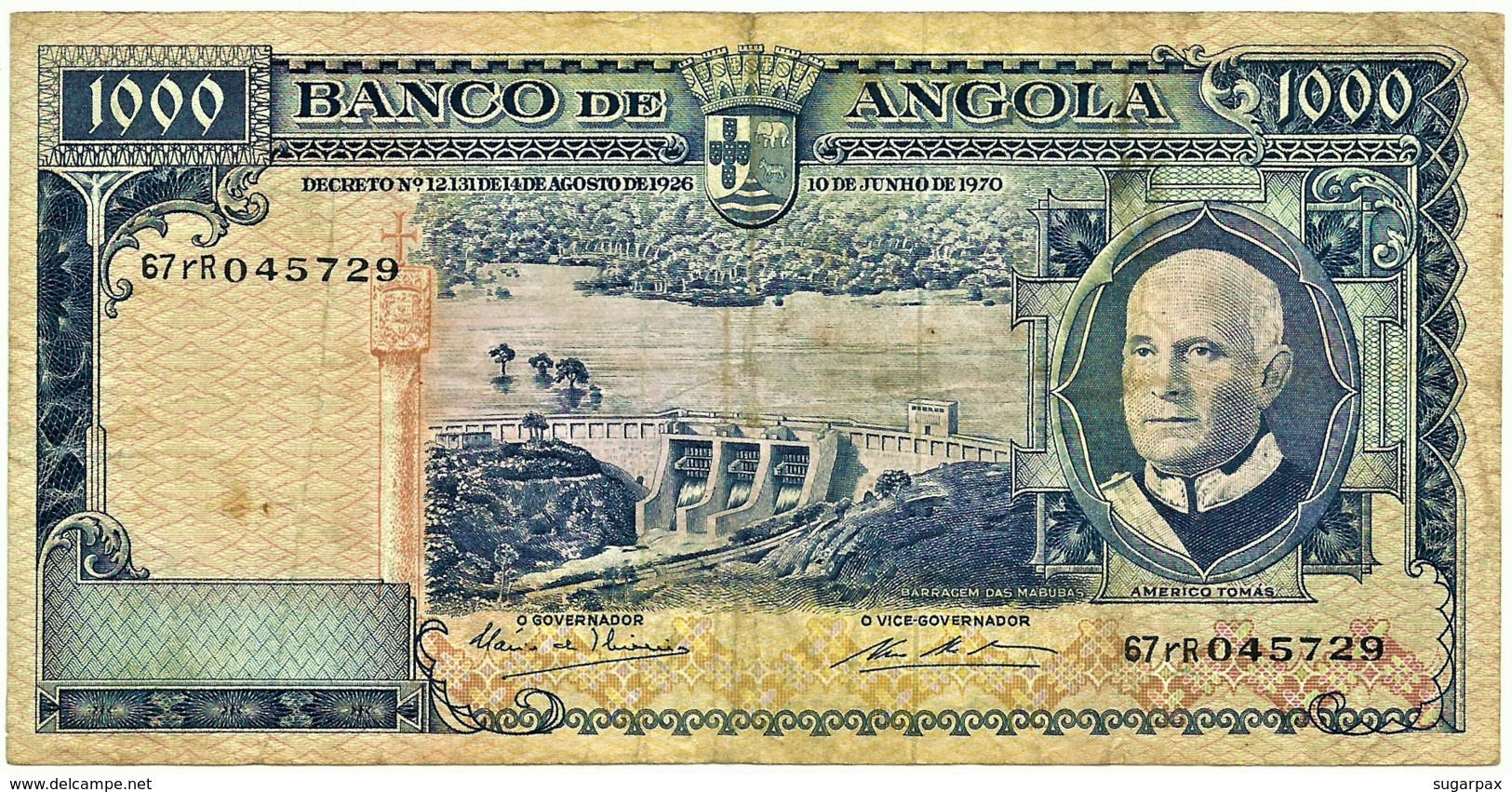 Angola - 1000 Escudos - 10.06.1970 - Pick 98 - Série 67 RR - Américo Tomás - PORTUGAL 1 000 - Angola