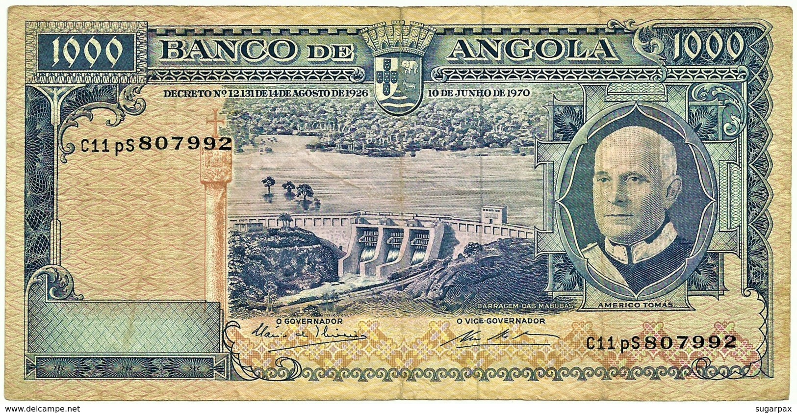 Angola - 1000 Escudos - 10.06.1970 - Pick 98 - Série C11 PS - Américo Tomás - PORTUGAL 1 000 - Angola