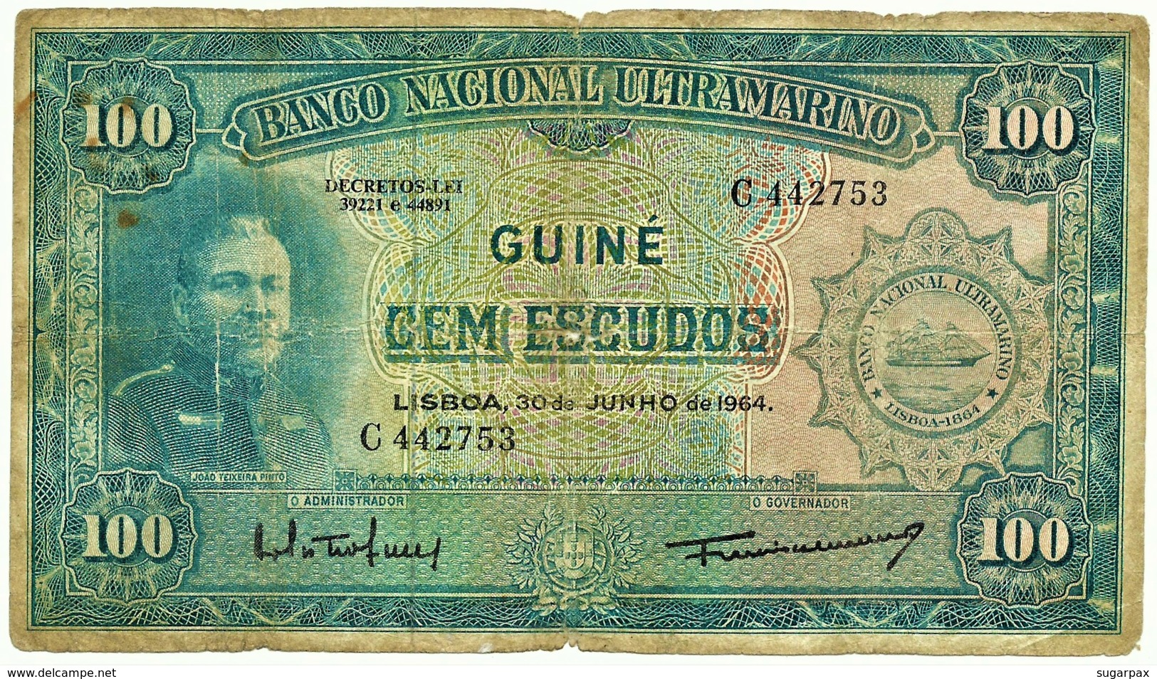 Guiné-Bissau - 100 Escudos - 30.06.1964 - P 41 - Sign Varieties - João Teixeira Pinto - PORTUGAL - Guinea–Bissau