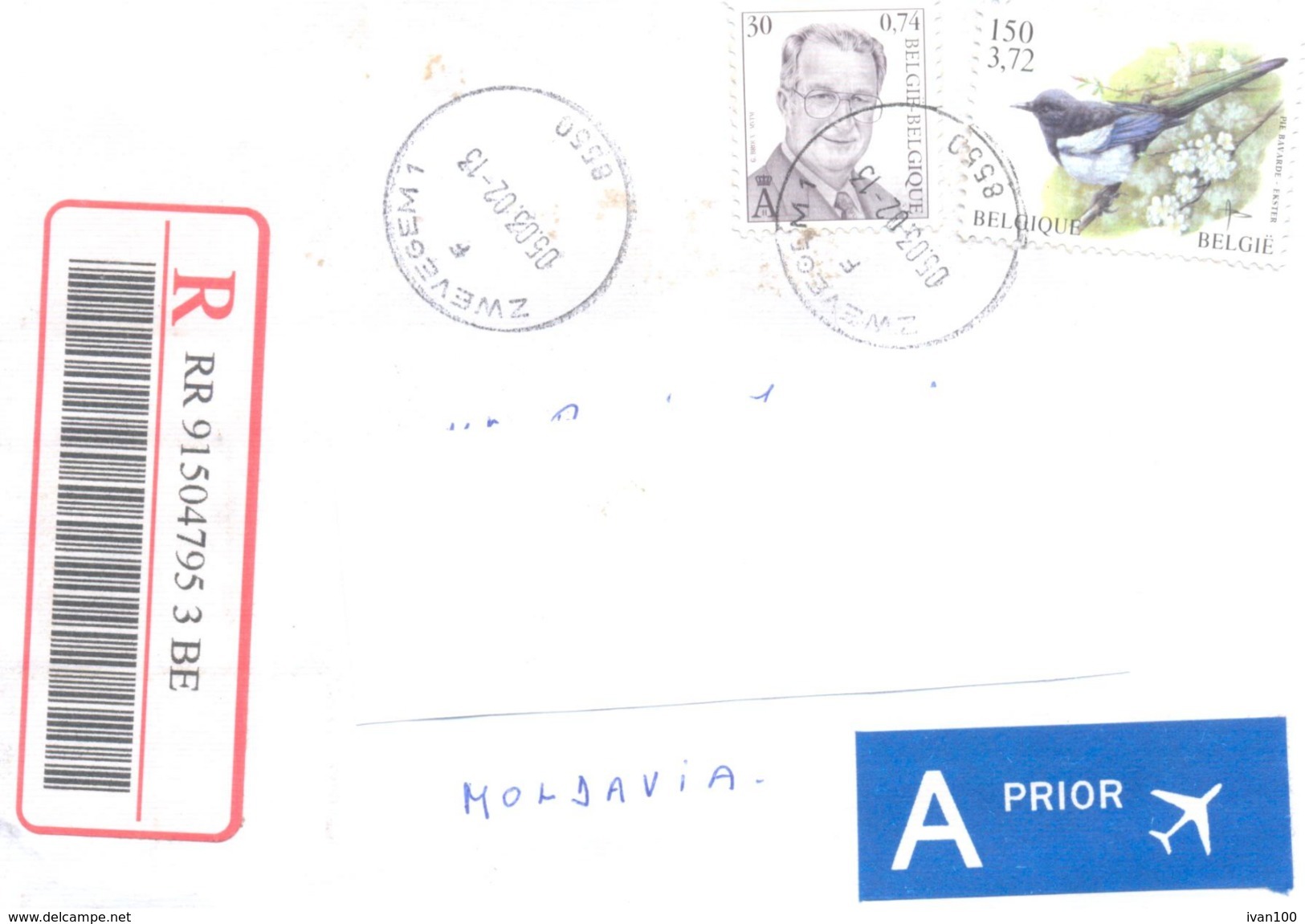 2002. Belgium, The Letter Sent By Registered Post To Moldova - Briefe U. Dokumente