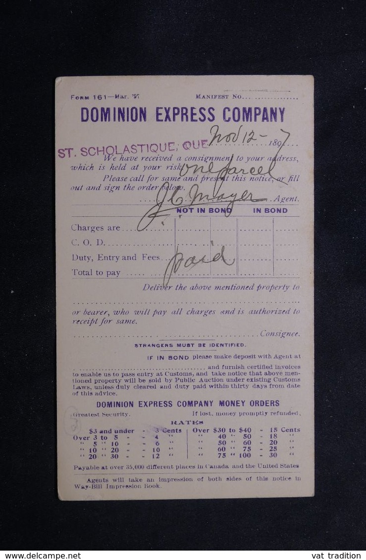 CANADA - Entier Postal Avec Repiquage Au Verso Du Dominiom Exprés Company Pour St Benoit En 1897 - L 63711 - 1860-1899 Reinado De Victoria