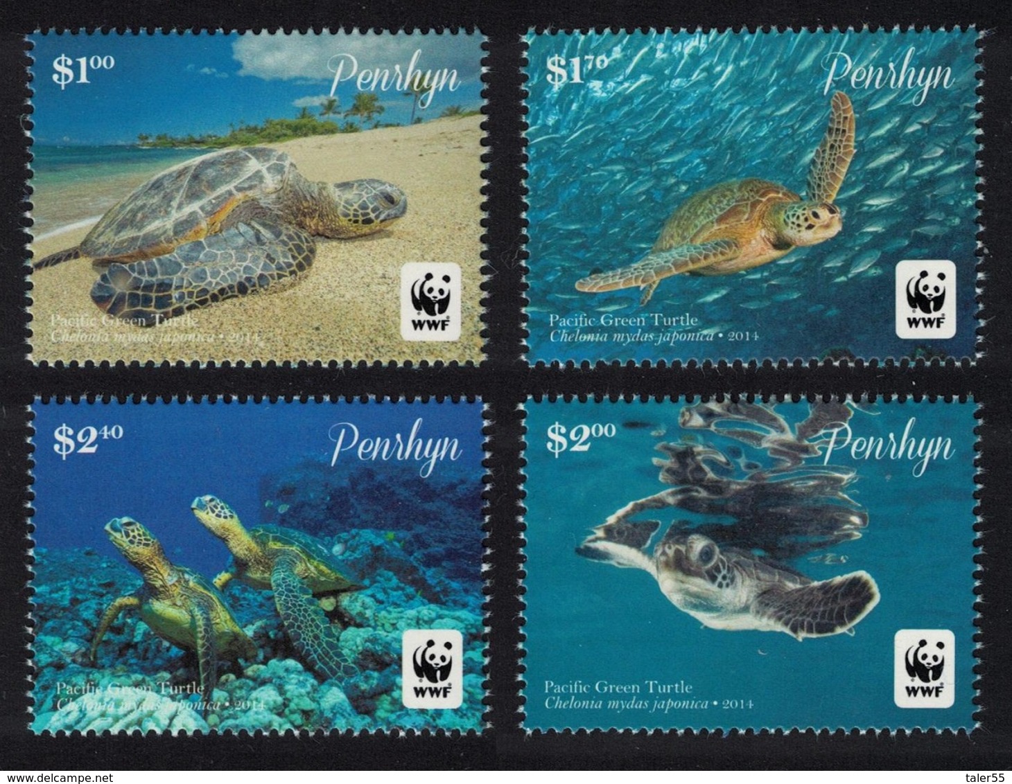 Penrhyn WWF Pacific Green Turtle 4v Without Frame MNH SG#645a-648a SALE BELOW FACE VALUE - Penrhyn