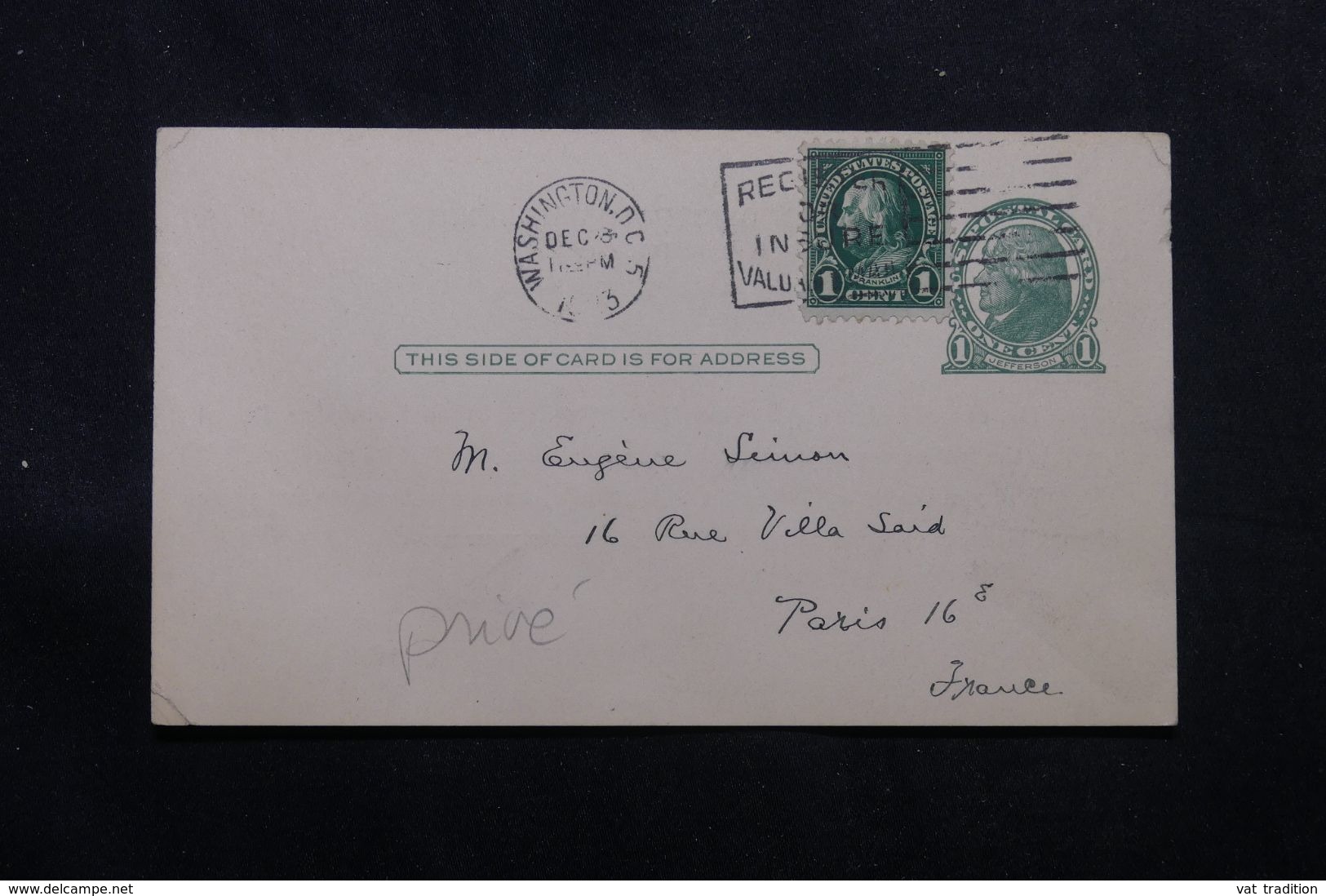 ETATS UNIS - Entier Postal Avec Repiquage ( Ornithologie ) De  Washington Pour Paris En 1923 - L 63731 - 1921-40