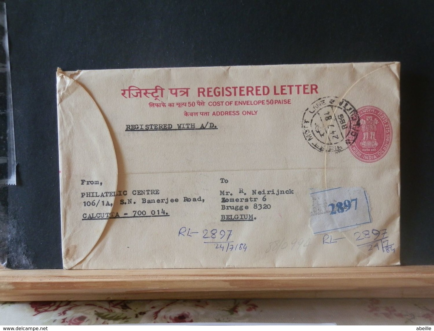 88/099A REGISTRED LETTER   INDIA TO BELG.  1984 - Covers & Documents