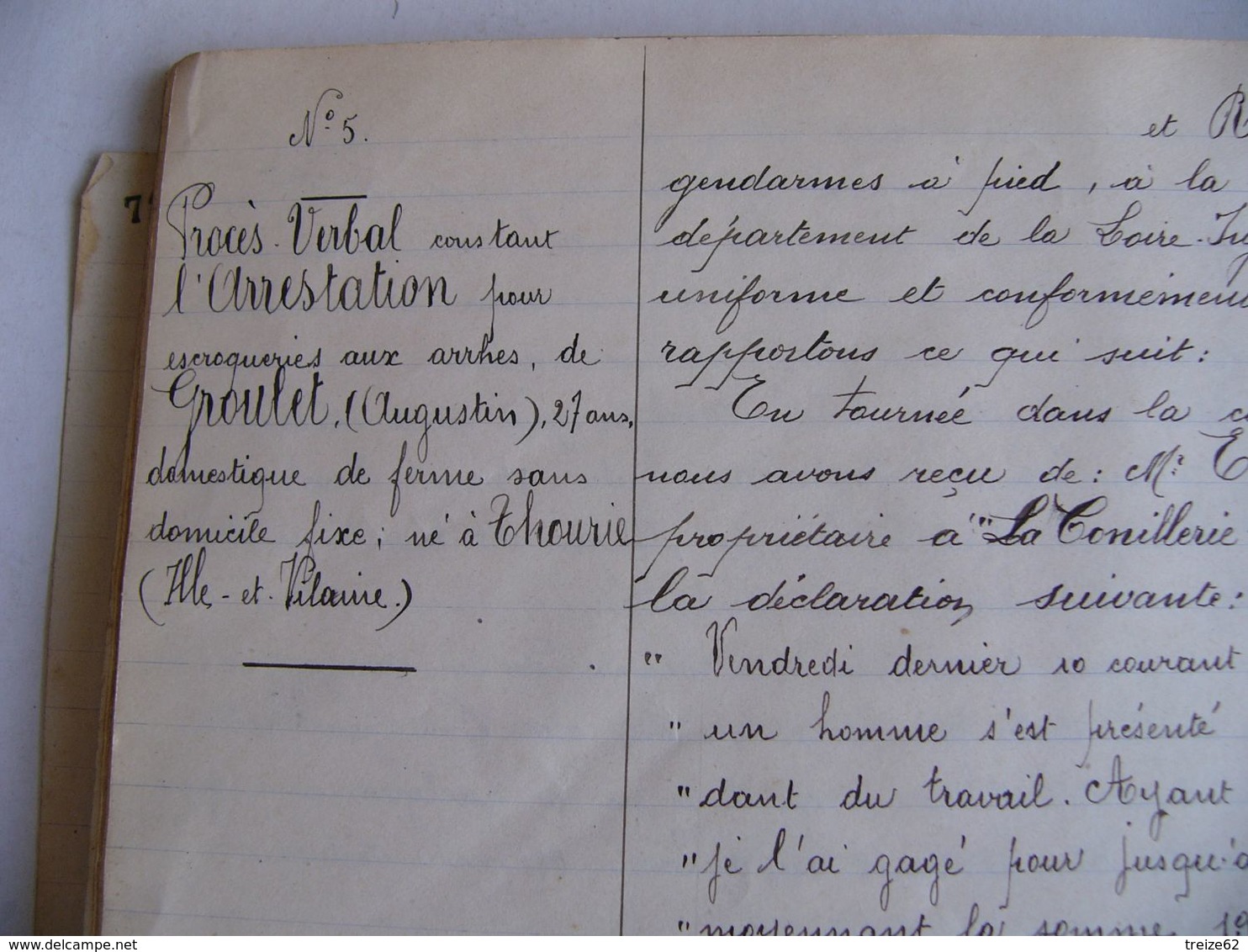 GENDARMERIE NATIONALE Cahier d' Instruction 1925 Saint-Nazaire Proces-verbaux meurtre infanticide vol Pornichet évasion