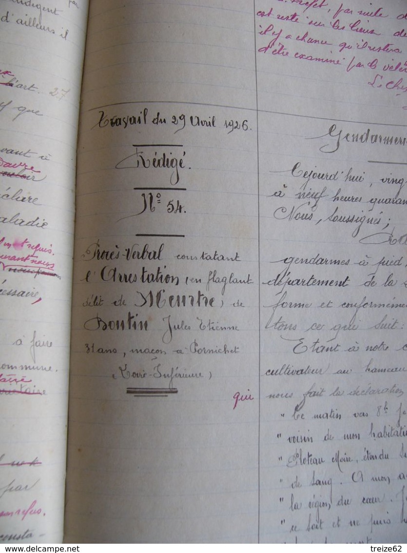 GENDARMERIE NATIONALE Cahier d' Instruction 1925 Saint-Nazaire Proces-verbaux meurtre infanticide vol Pornichet évasion