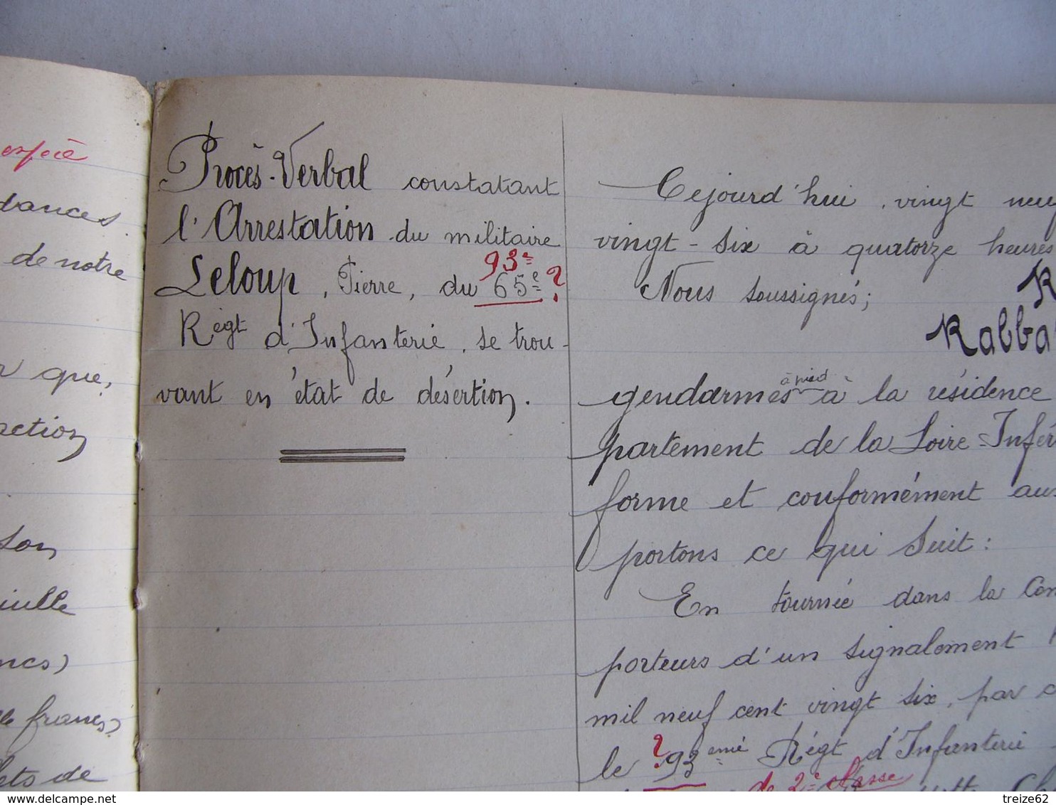 GENDARMERIE NATIONALE Cahier d' Instruction 1925 Saint-Nazaire Proces-verbaux meurtre infanticide vol Pornichet évasion