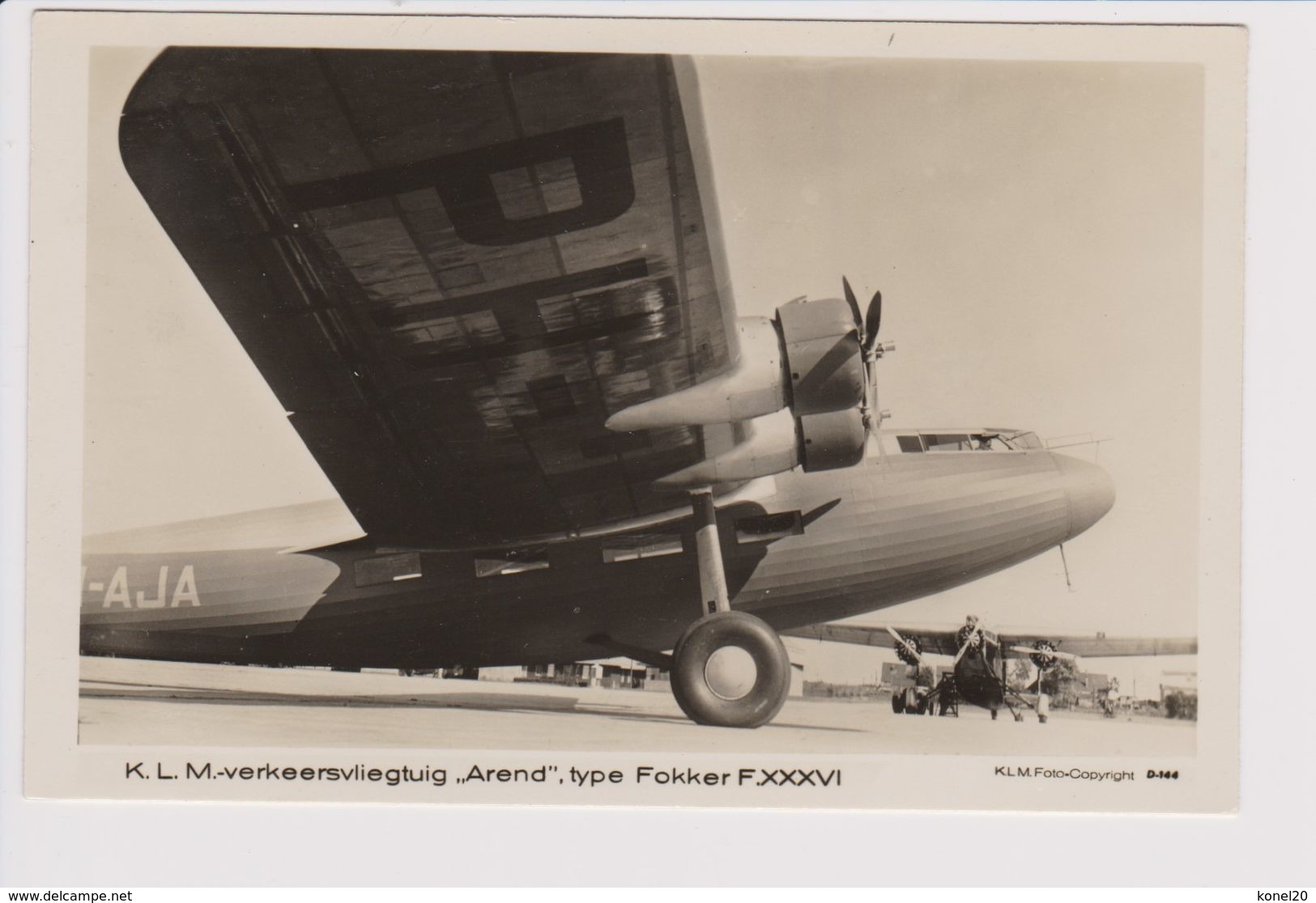 Vintage Pc KLM K.L.M. Royal Dutch Airlines Fokker F-36  @ Schiphol Airport - 1919-1938: Between Wars