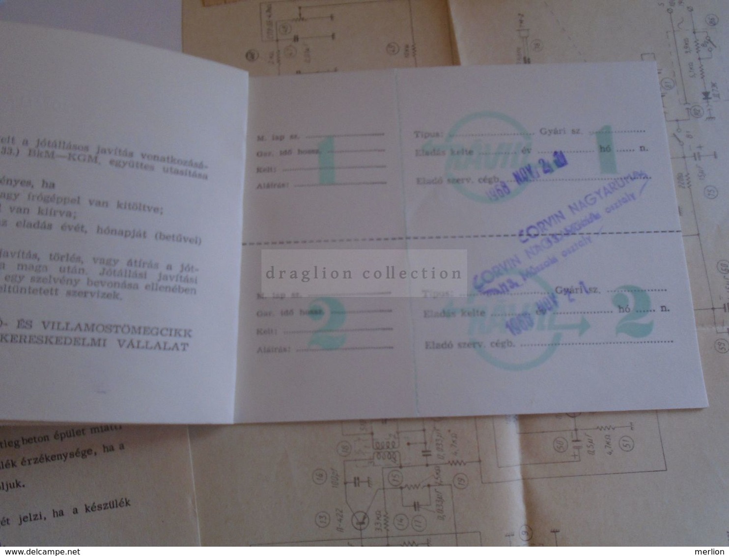 ZA284.11   Hungary  SOKOL  Radio  documents - warraty card, receipt, service  documents  etc  1968