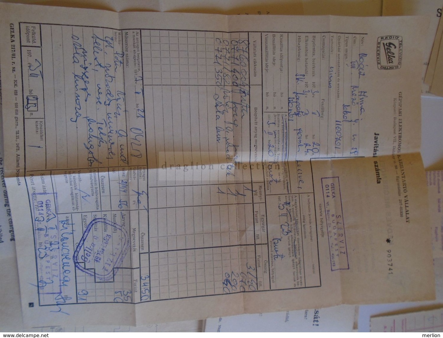 ZA284.11   Hungary  SOKOL  Radio  documents - warraty card, receipt, service  documents  etc  1968