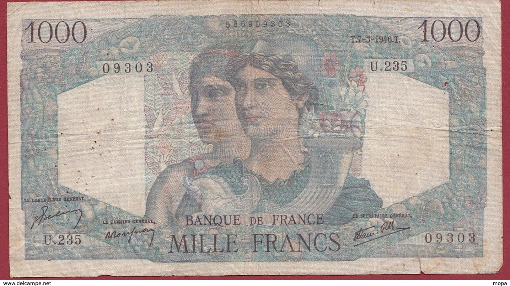 1000 Francs "Minerve  Et Hercule " Du 07/03/1946.T ----ALPHA .U.235. Dans L 'état Voir Scan - 1 000 F 1945-1950 ''Minerve Et Hercule''