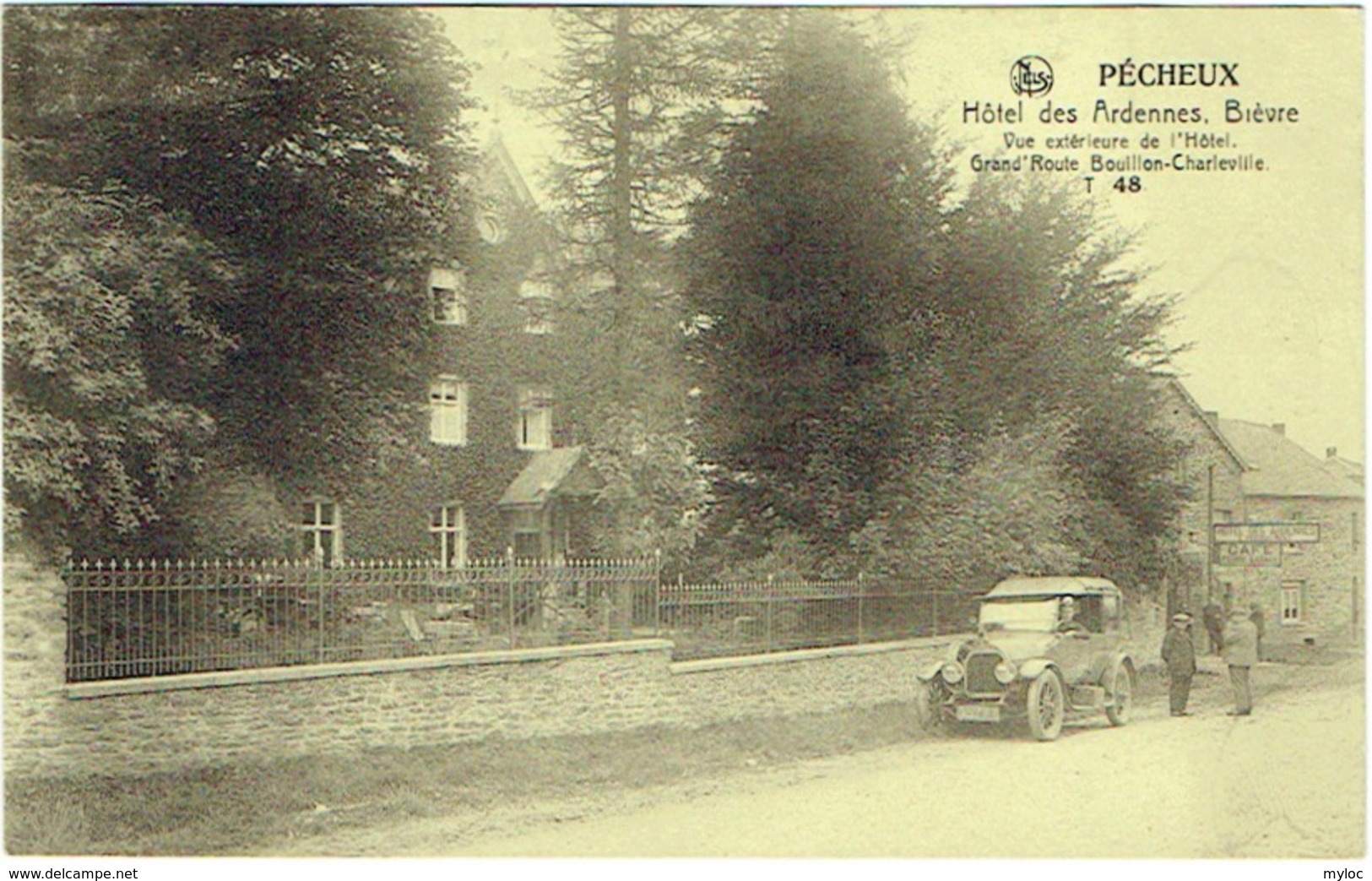 Pécheux. Hôtel Des Ardennes, Bièvre. Grand'Route Bouillon-Charleville. Automobile. - Bièvre