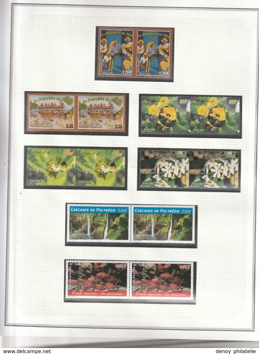 Lot Polynésie de 1999 a 2005 sur feuilles ceres, sans charniéres** souvent en paire faciale 44535 soit 373 euro net 300