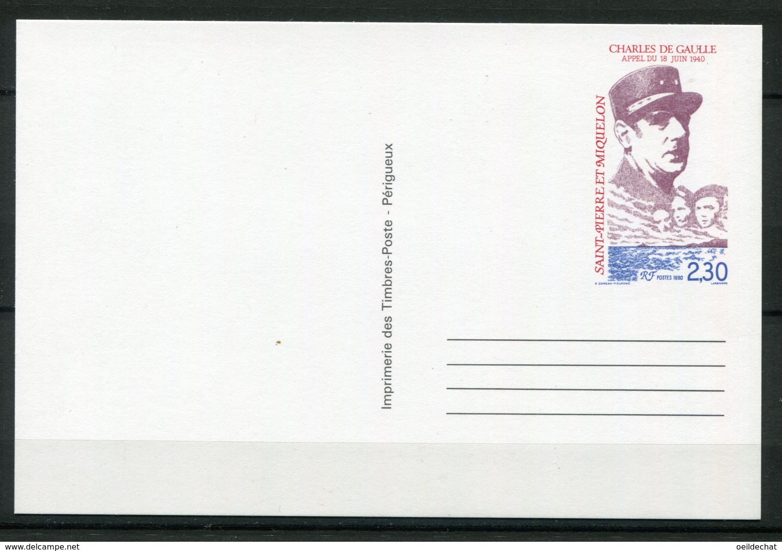 18453 St PIERRE Et MIQUELON 30-CP** 2F30 Cinquantenaire De L'Appel Du 18 Juin 1940    1990  TB/TTB - Postal Stationery
