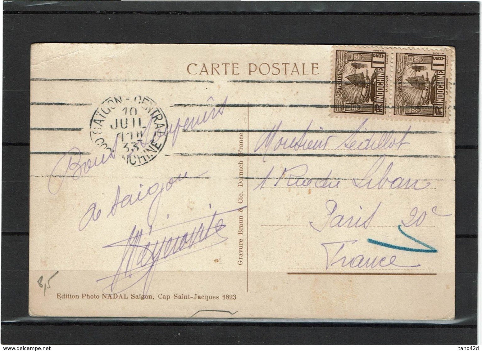 CTN63 - INDOCHINE CPA SAÏGON / PARIS 10/7/1933 - Covers & Documents