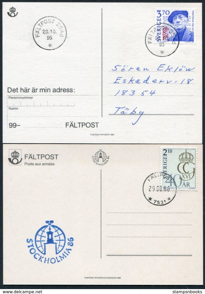 1986/90 Sweden X 2 Faltpost Comic Military Soldier Fieldpost Postcards - Militares