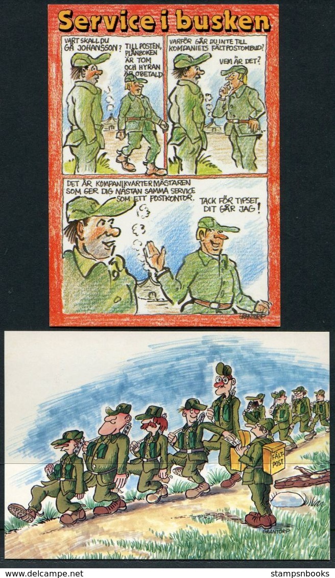 1986/90 Sweden X 2 Faltpost Comic Military Soldier Fieldpost Postcards - Militaires