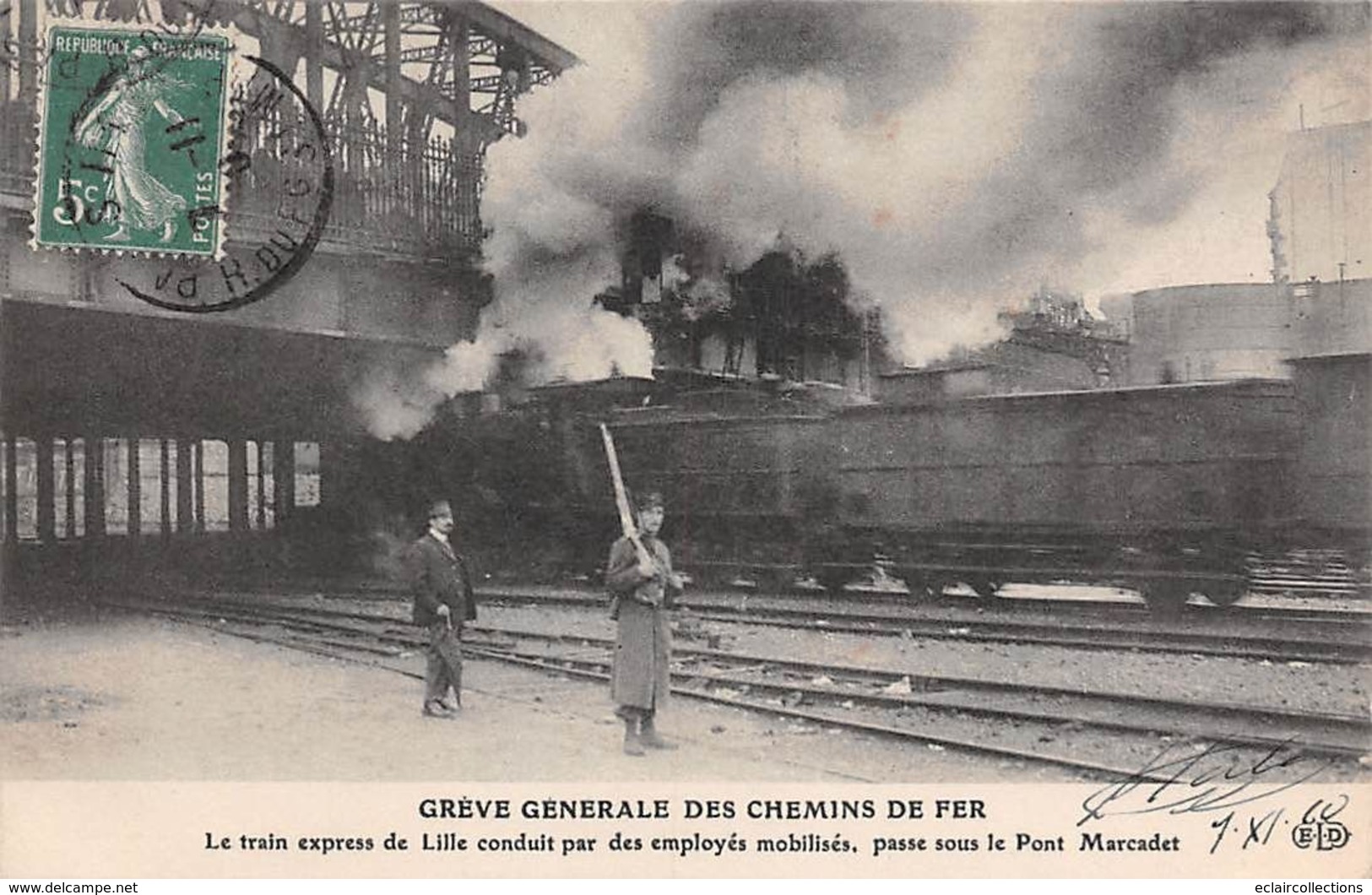 Thème Grève.Paris. Grève Générale Des Chemins De Fer.Train Express Pour Lille Passe Sous Le Pont Marcadet   ( Voir Scan) - Staking