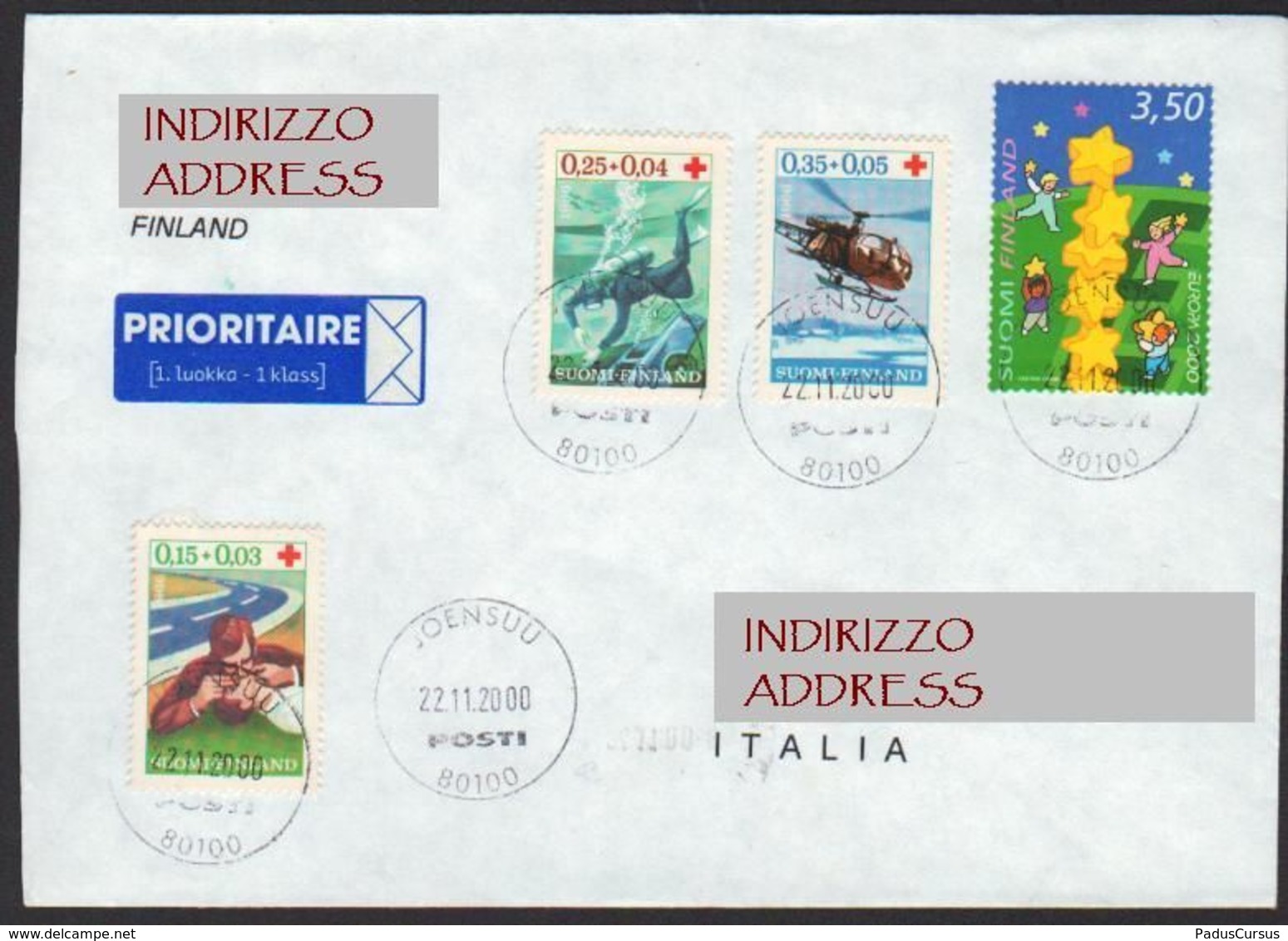 Finland Italia Joensuu 22 11 2000 Red Cross Europa Charity Croce Rossa Beneficenza Croix Rouge Bienfaisance LET00001 - Storia Postale