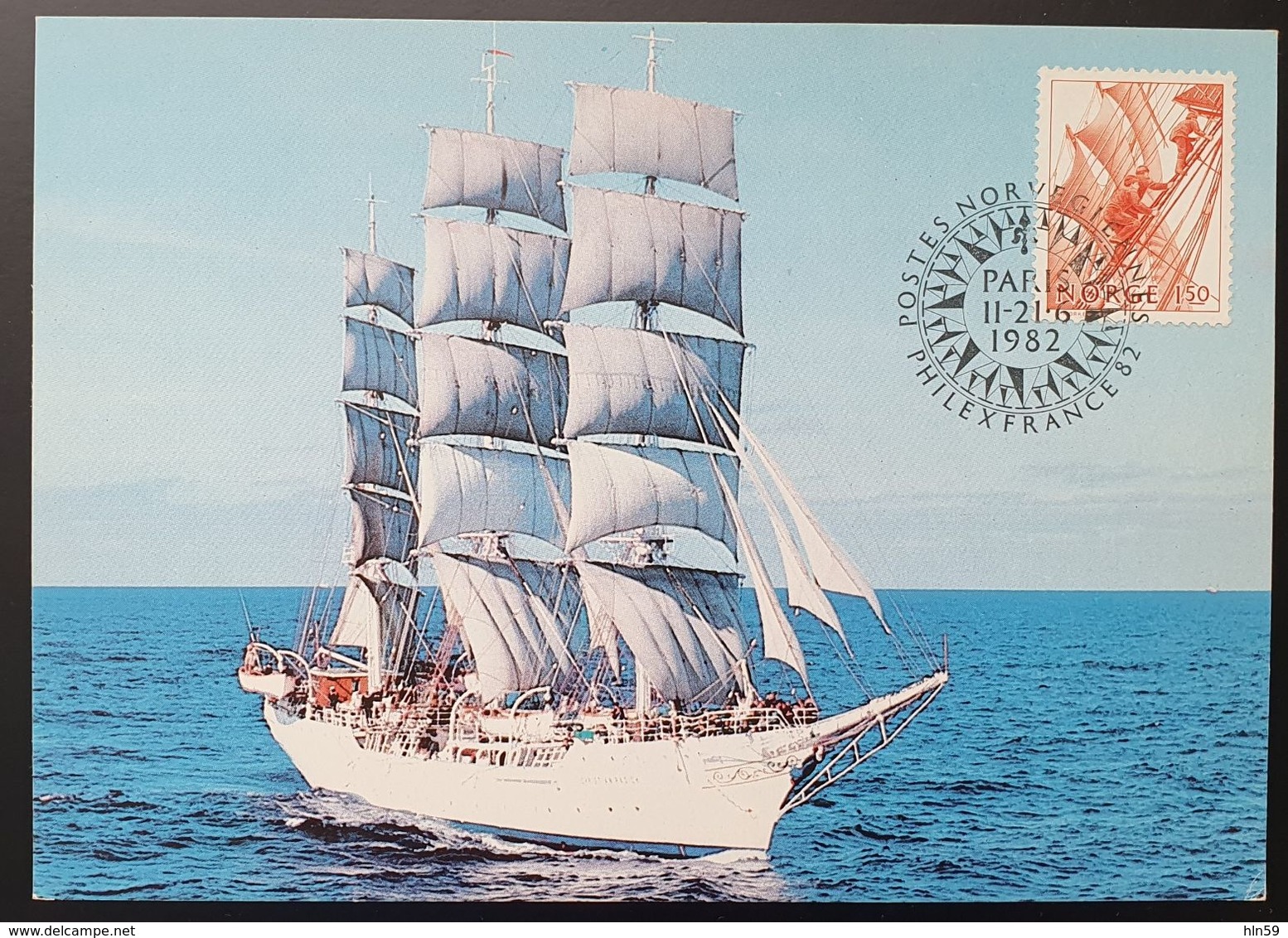 CM - NORVEGE - 1982 - PHILEXFRANCE PARIS - Postes Norvégiennes - Bateau - Christian Radich - Navire école - Maximumkarten (MC)