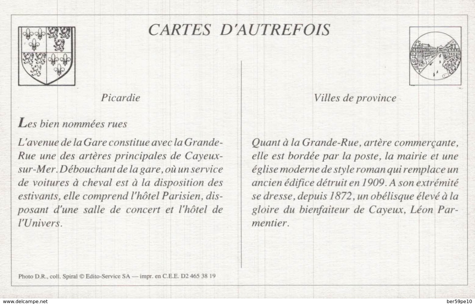 CARTE D'AUTREFOIS VILLES DE PROVINCE  PICARDIE  LES BIEN NOMMEES RUES - Picardie