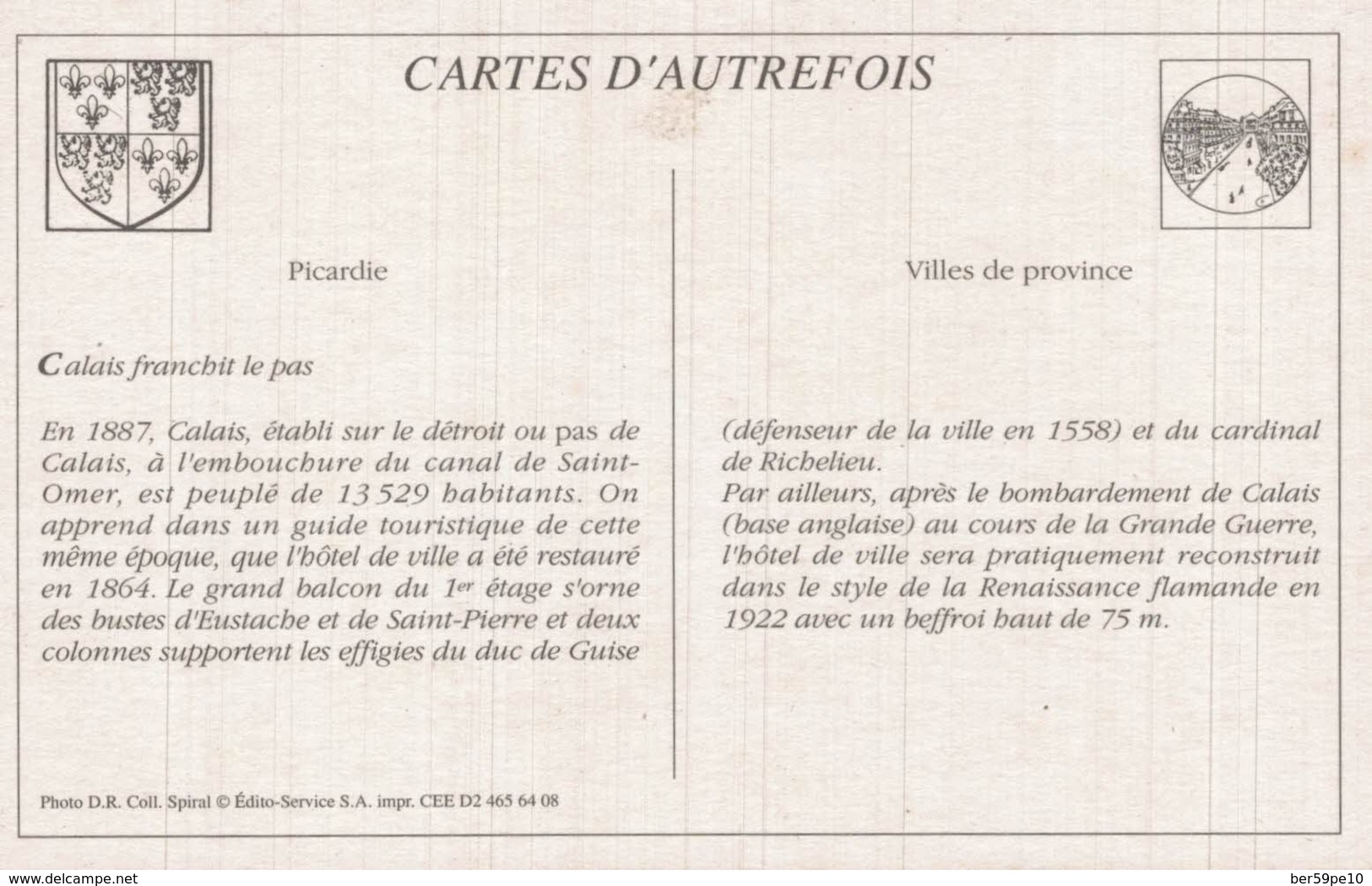 CARTE D'AUTREFOIS VILLES DE PROVINCE  PICARDIE  CALAIS FRANCHIT LE PAS - Picardie