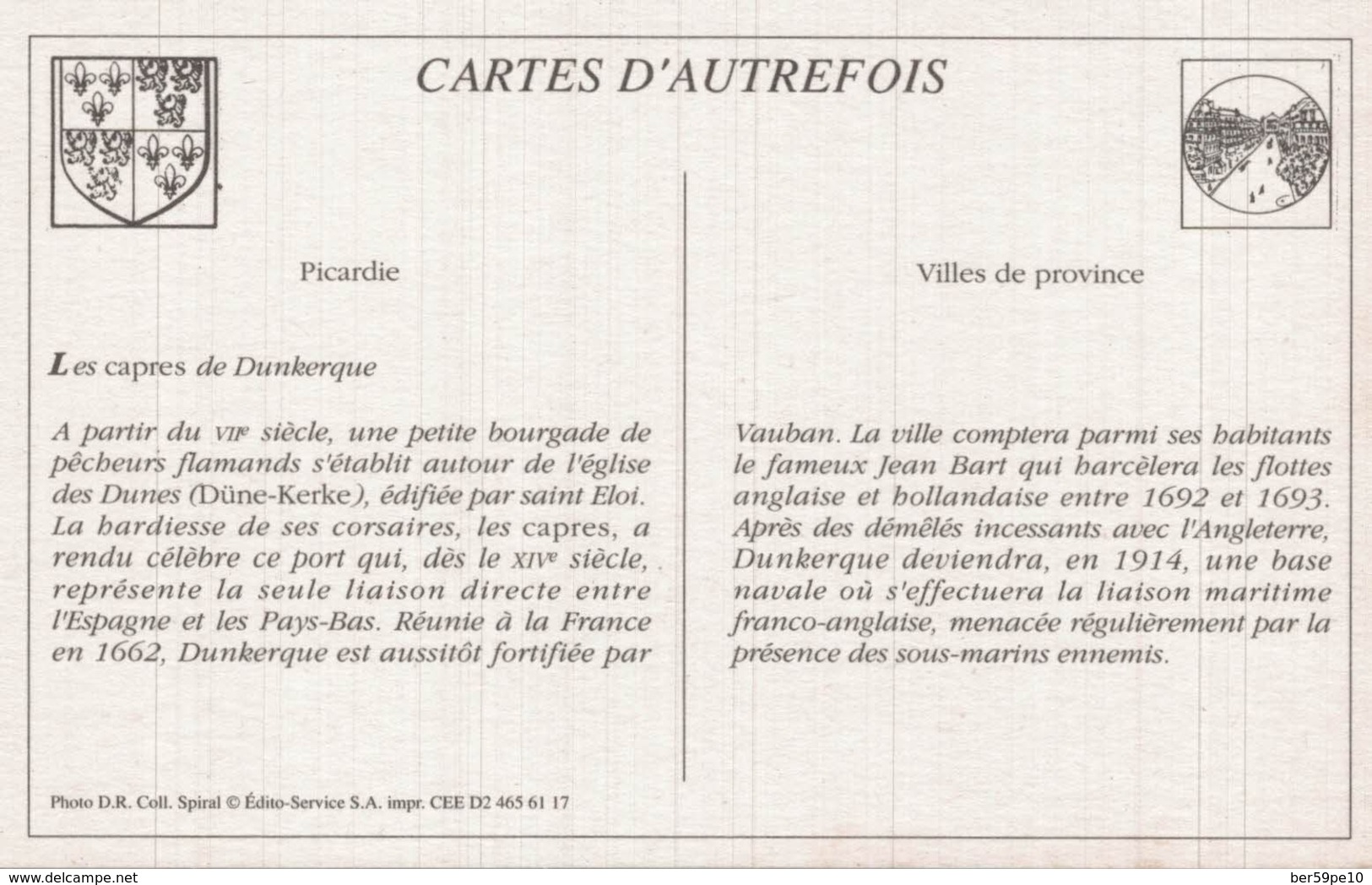 CARTE D'AUTREFOIS VILLES DE PROVINCE  PICARDIE  LES CAPRES DE DUNKERQUE - Picardie