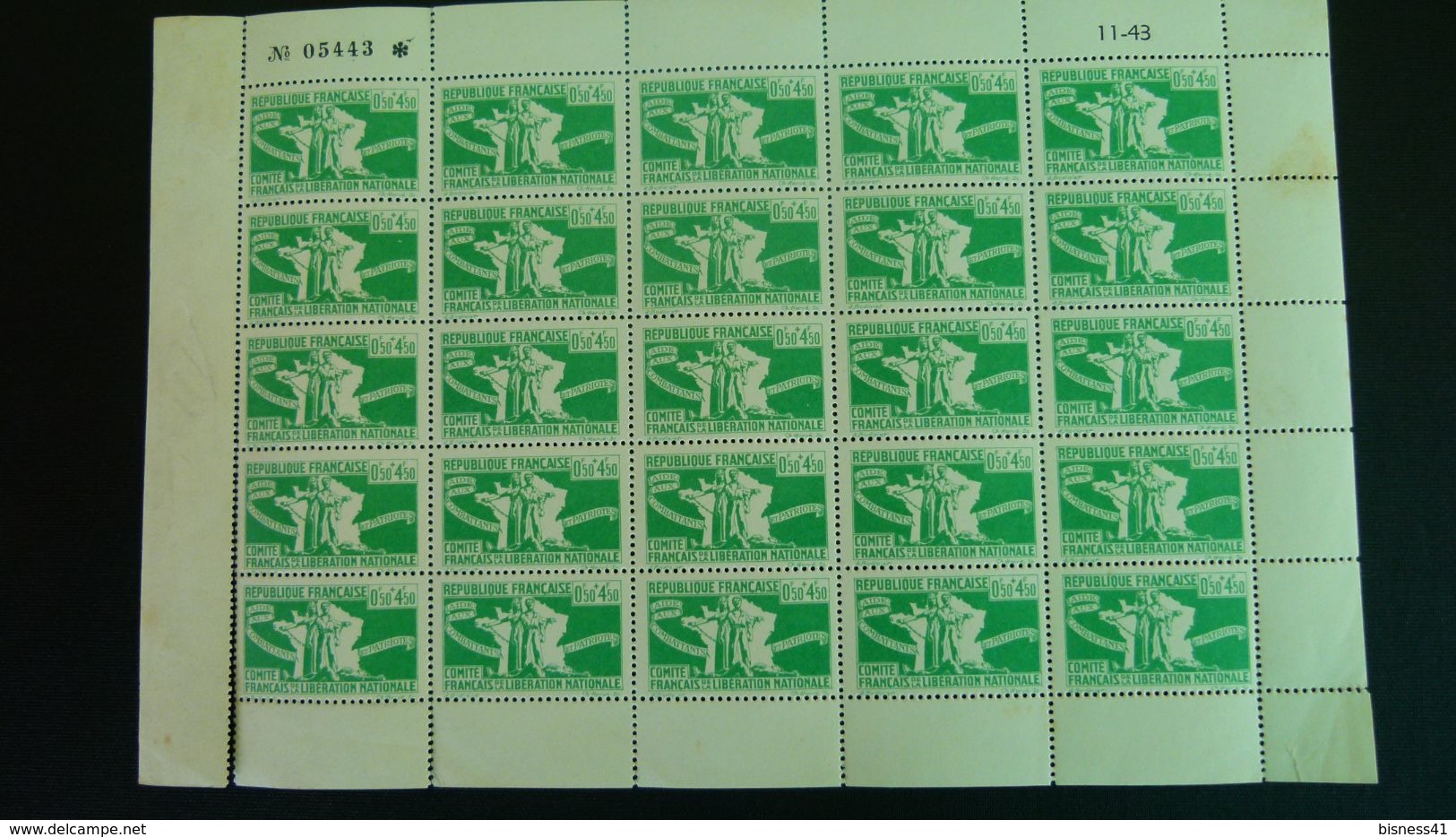 Col17 Aide Aux Combattants 1943 Feuille : N° 60 à 64 Neuf XX MNH - Andere & Zonder Classificatie