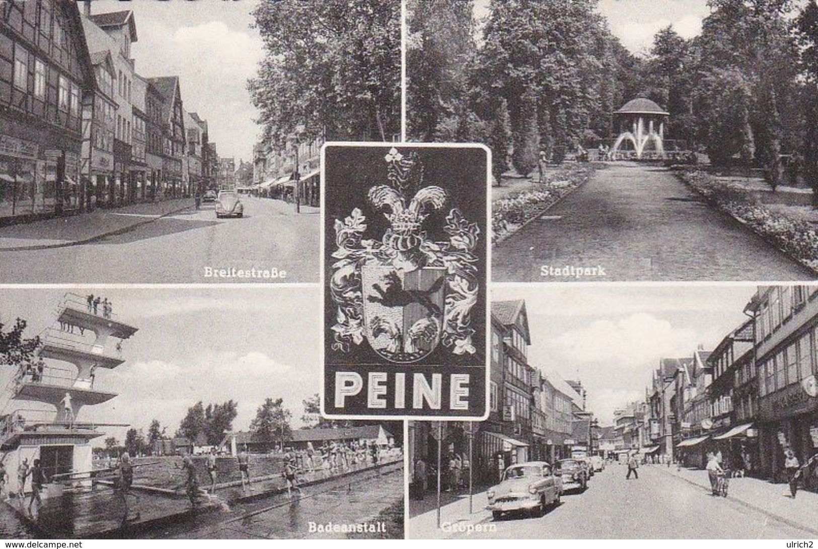 AK Peine - Mehrbildkarte - Breitestraße Stadtpark Badeanstalt Gröpern - 1962 (50952) - Peine