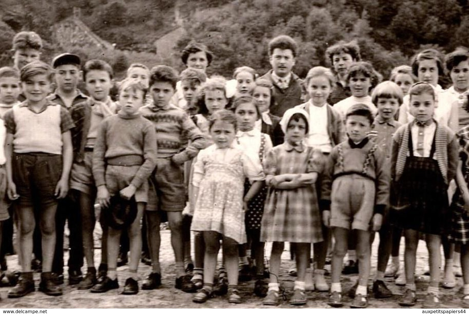 Photo Originale Scolaire - Goupe D'écoliers & écolières Avec Instituteur & Institutrice En Plein Air Vers 1960 - Personnes Anonymes