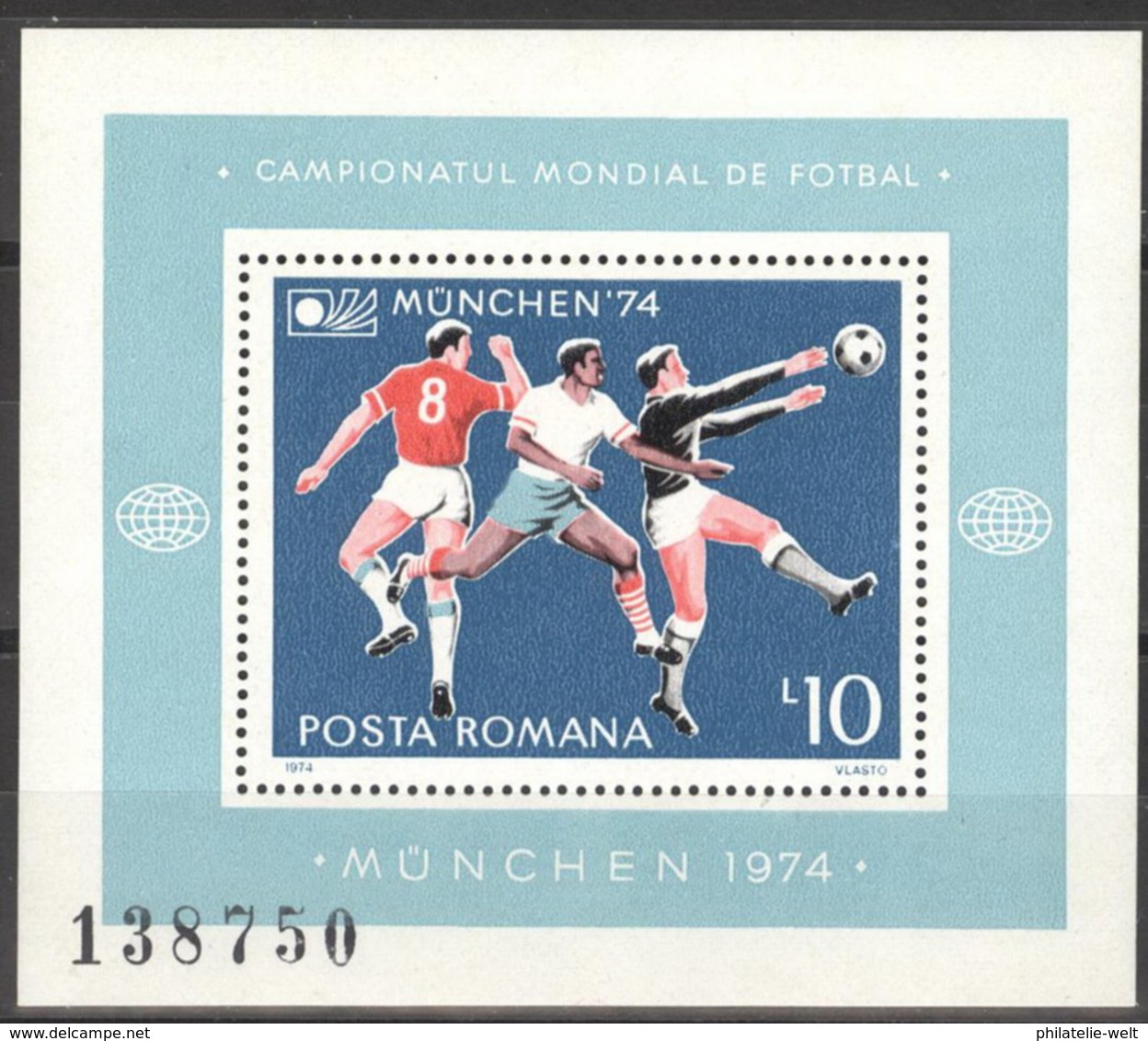 Rumänien Block 114 ** Postfrisch Fußball-WM 1974 - Blocks & Kleinbögen