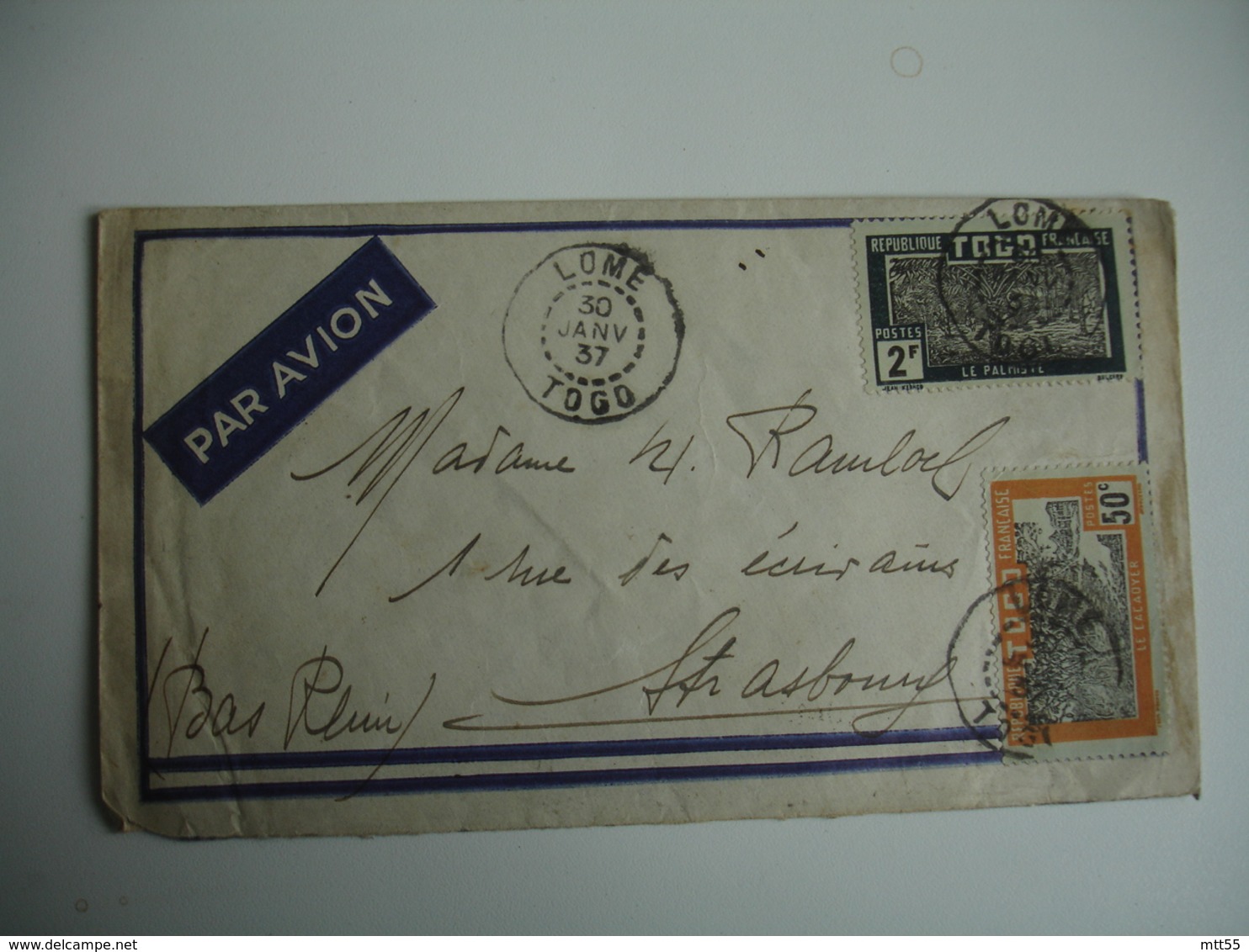 1937 Paris P P Avion Sur Lettre Du Togo 2 Timbre 2 F Et 50 C  Lome - Briefe U. Dokumente