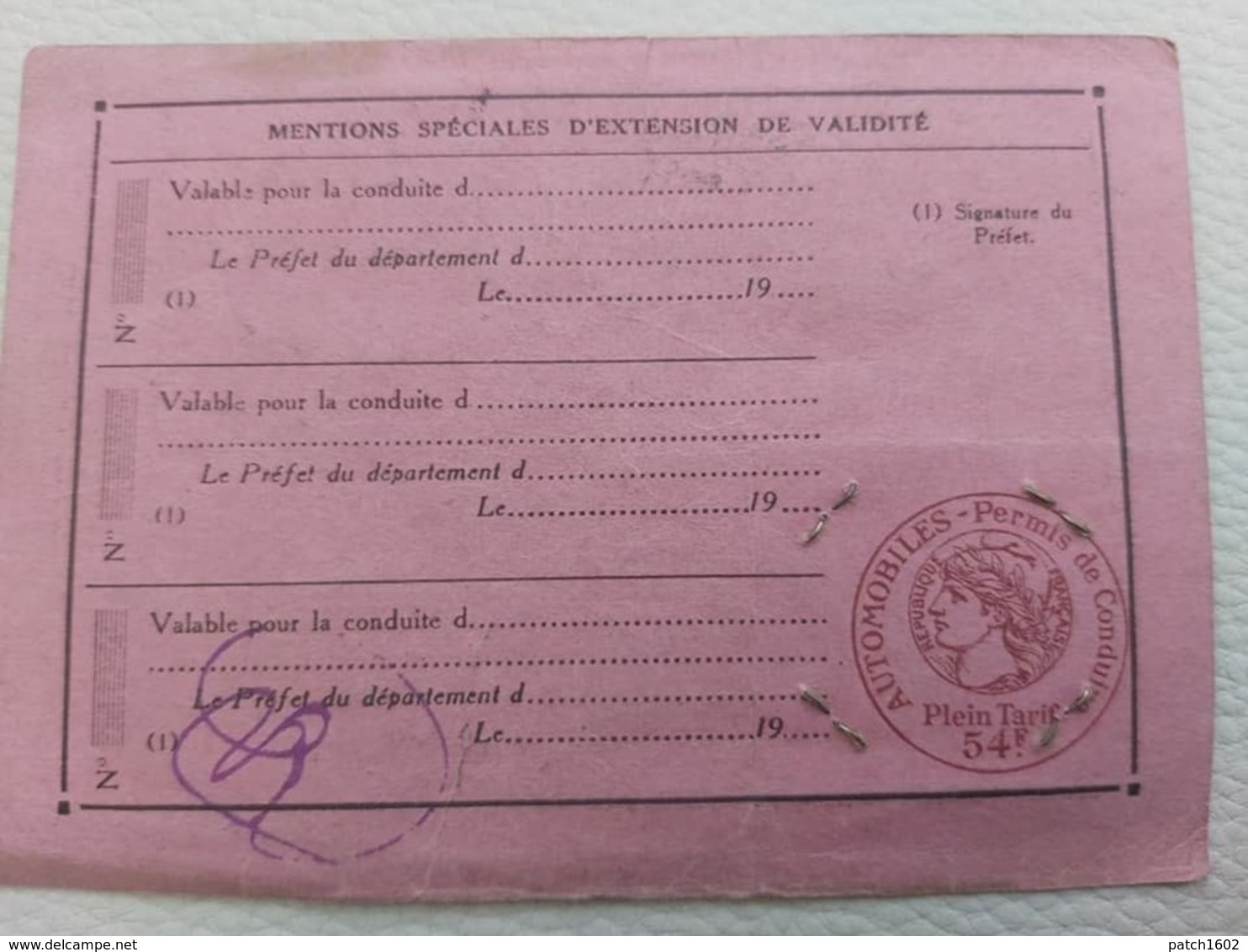 PERMIS DE CONDUIRE MONSIEUR BLEHAUT NE 25/12/1893 DOMICILE MARBAIX - Non Classés