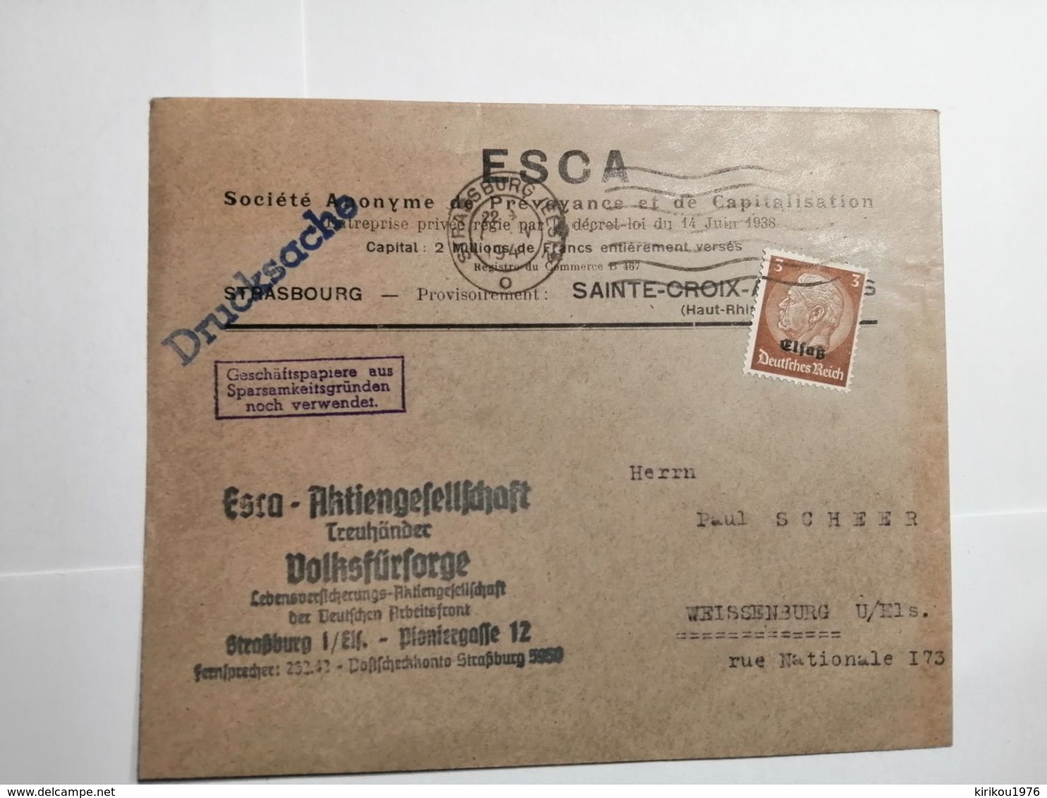 Deutsches Reich  Briefumschlag 1941 Elsass - Lettres & Documents