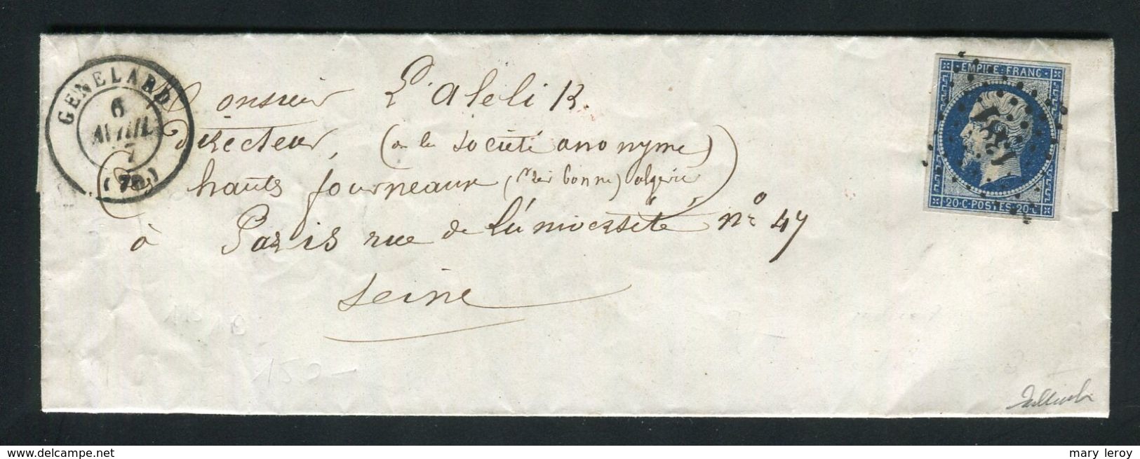 Belle Lettre De Genelard ( Saône Et Loire 1857 ) Pour Paris - Cachet PC 1381 - 1849-1876: Periodo Classico