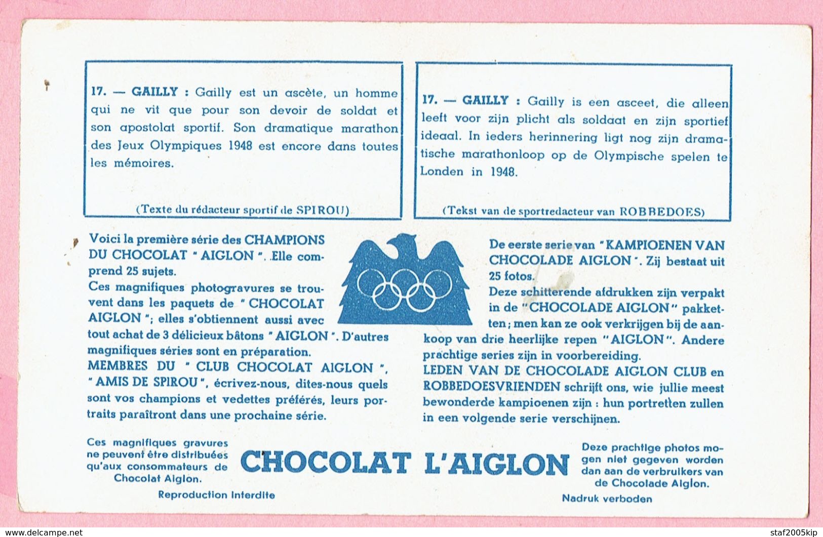 CHOCOLAT L'AIGLON - GAILLY - Marathonloper - Aiglon