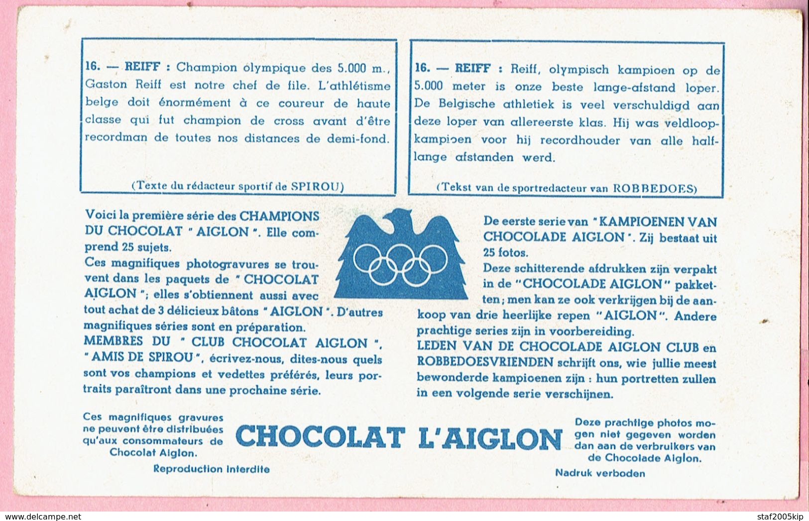 CHOCOLAT L'AIGLON - REIFF - Lange Afstandloper - Aiglon