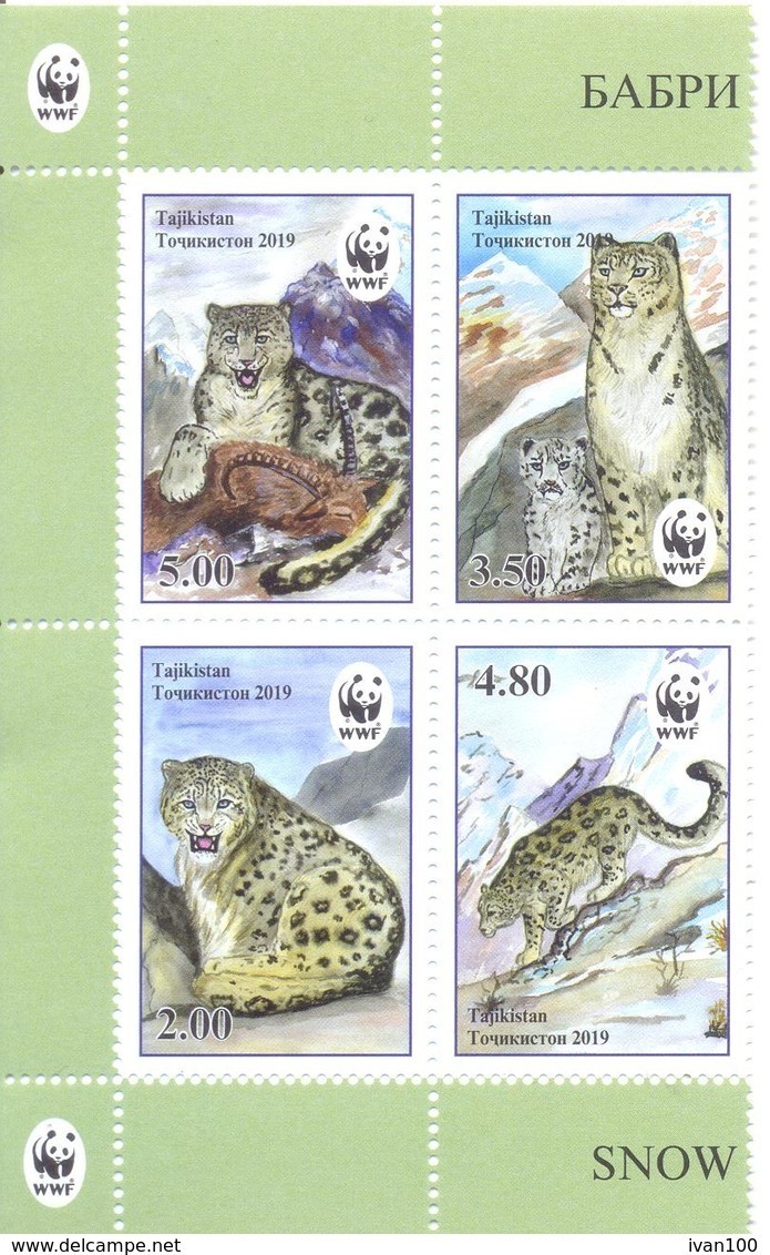 2019. Tajikistan, WWF, Snow Leopard, 4v Perforated, Mint/** - Tadschikistan