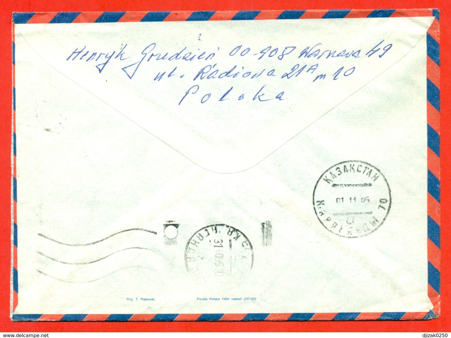 Poland 1993. The Envelope With Printed Stamp Passed The Mail. Airmail. - Exposiciones Filatélicas