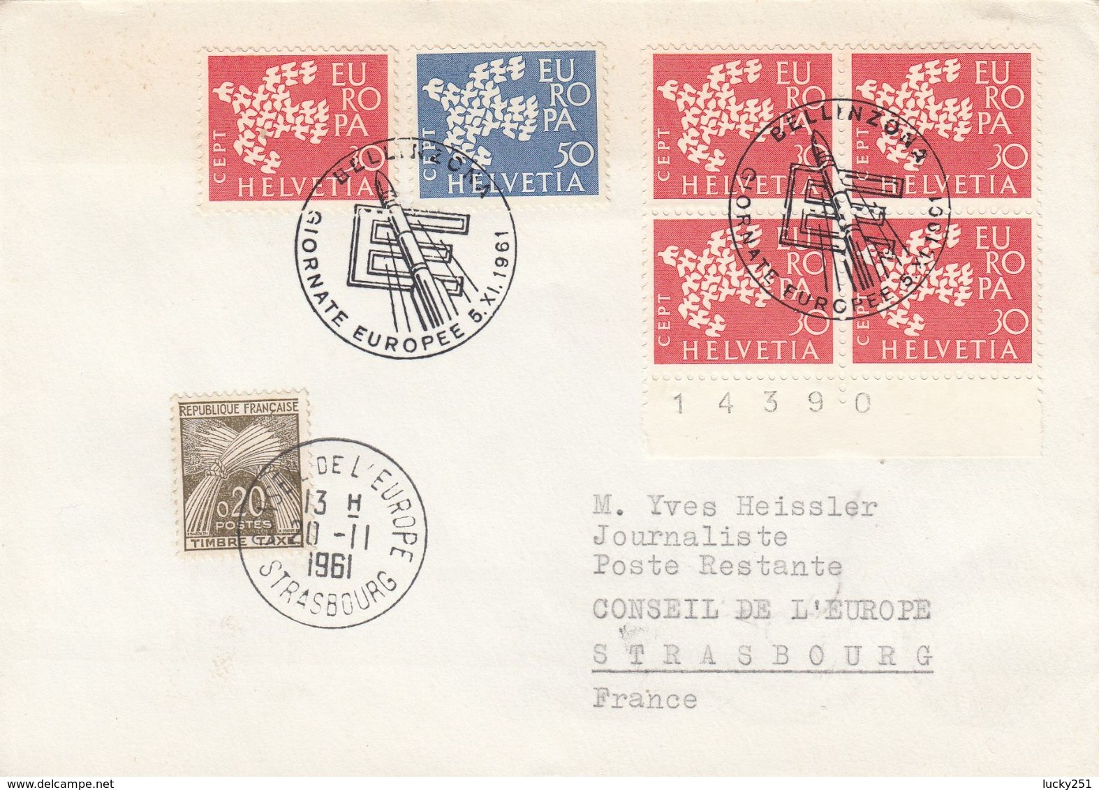 Suisse - 05/11/1961 - Europa -  Lettre De Bellizona Pour Strasbourg - Storia Postale