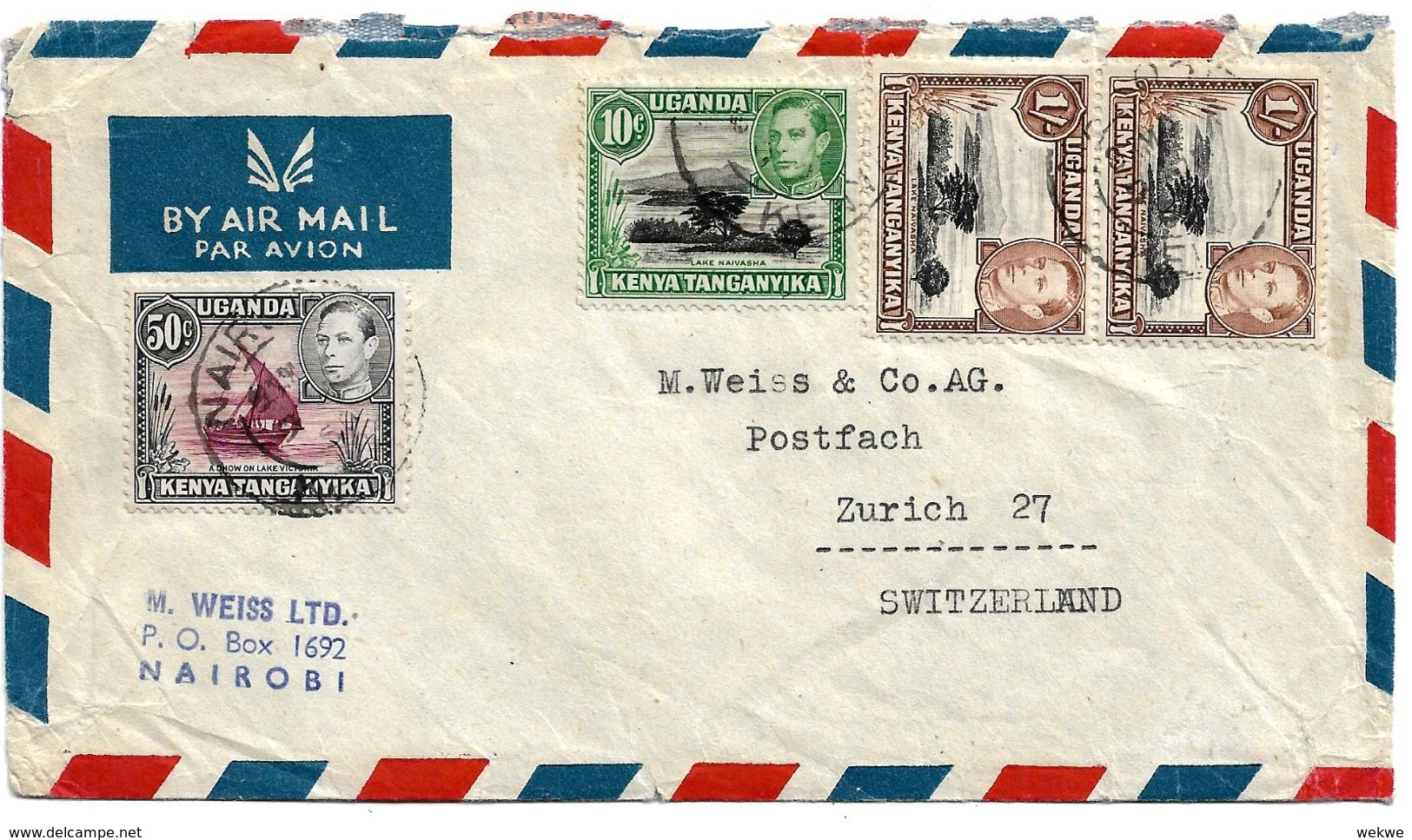 UGA007 / UGANDA - Freimarken Von 1938/54 ( 4 Werte) Ex Nairobi In Die Schweiz - Kenya, Uganda & Tanganyika