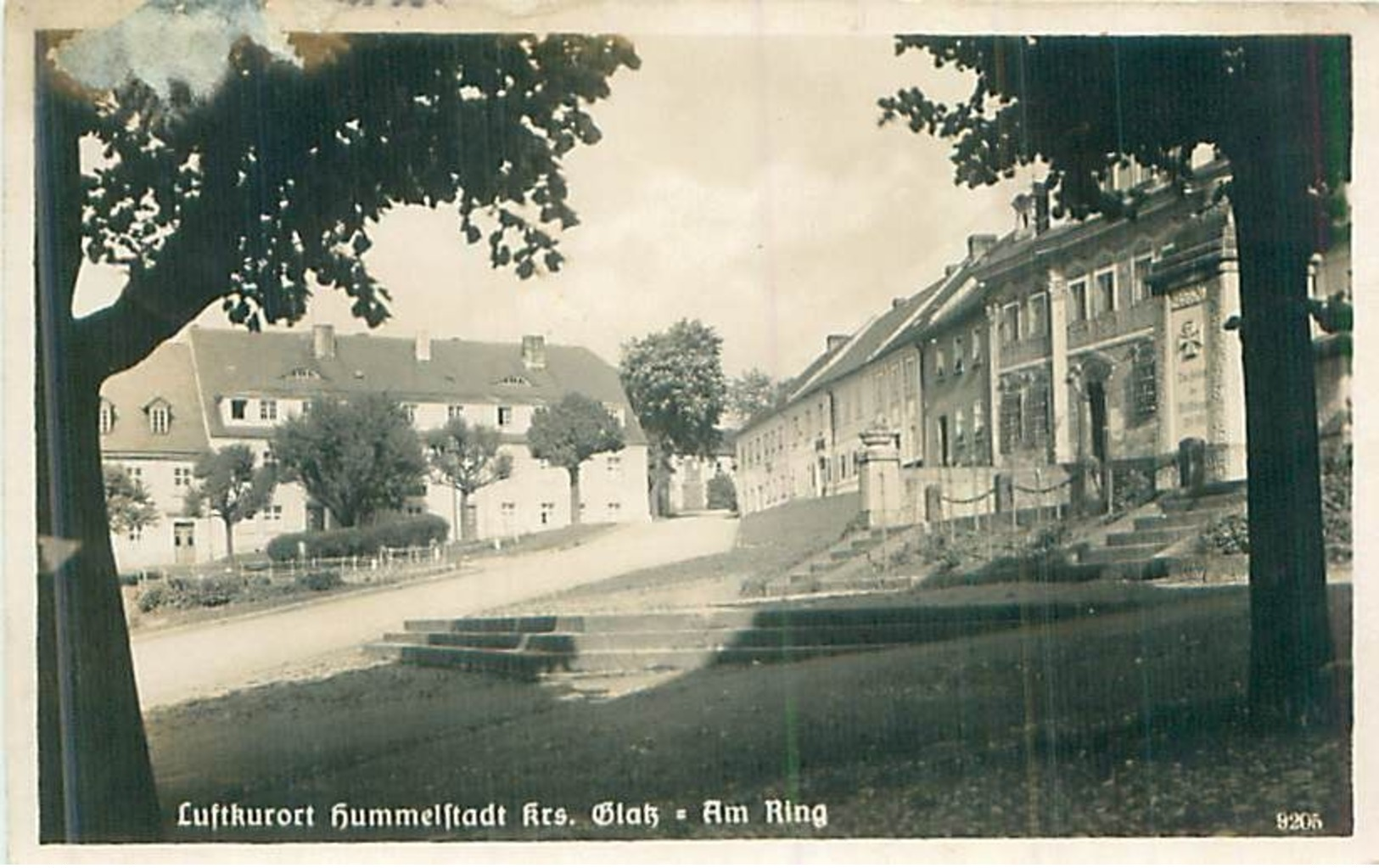 Deutsches Reich - Luftkurort Hummelstadt Grafschaft Glatz - Am  Ring -gel. Kleberest/ Stempel - Schlesien